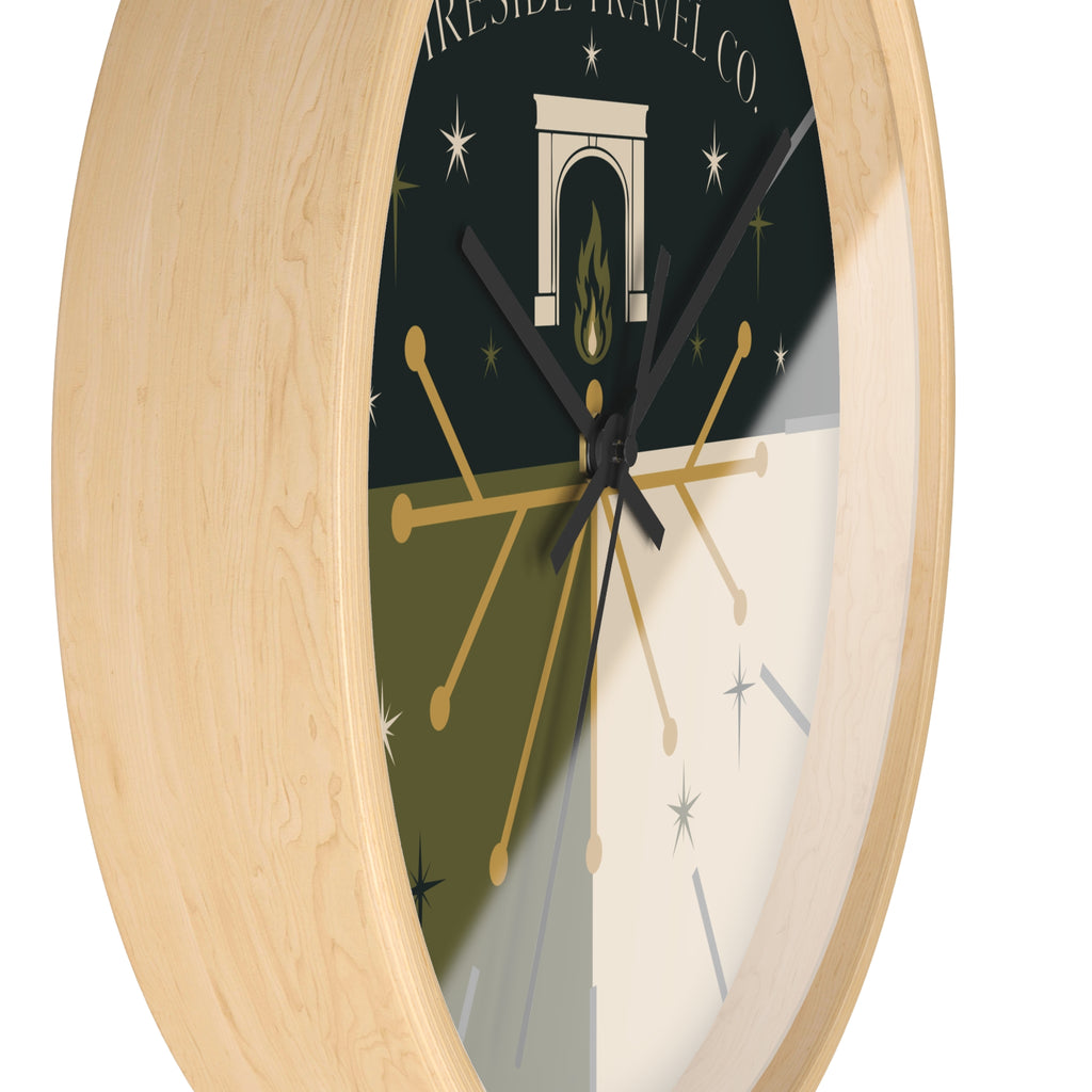 Fireside Travel Co. Wall Clock- Retro Mid Century Modern Magical Travel Clock