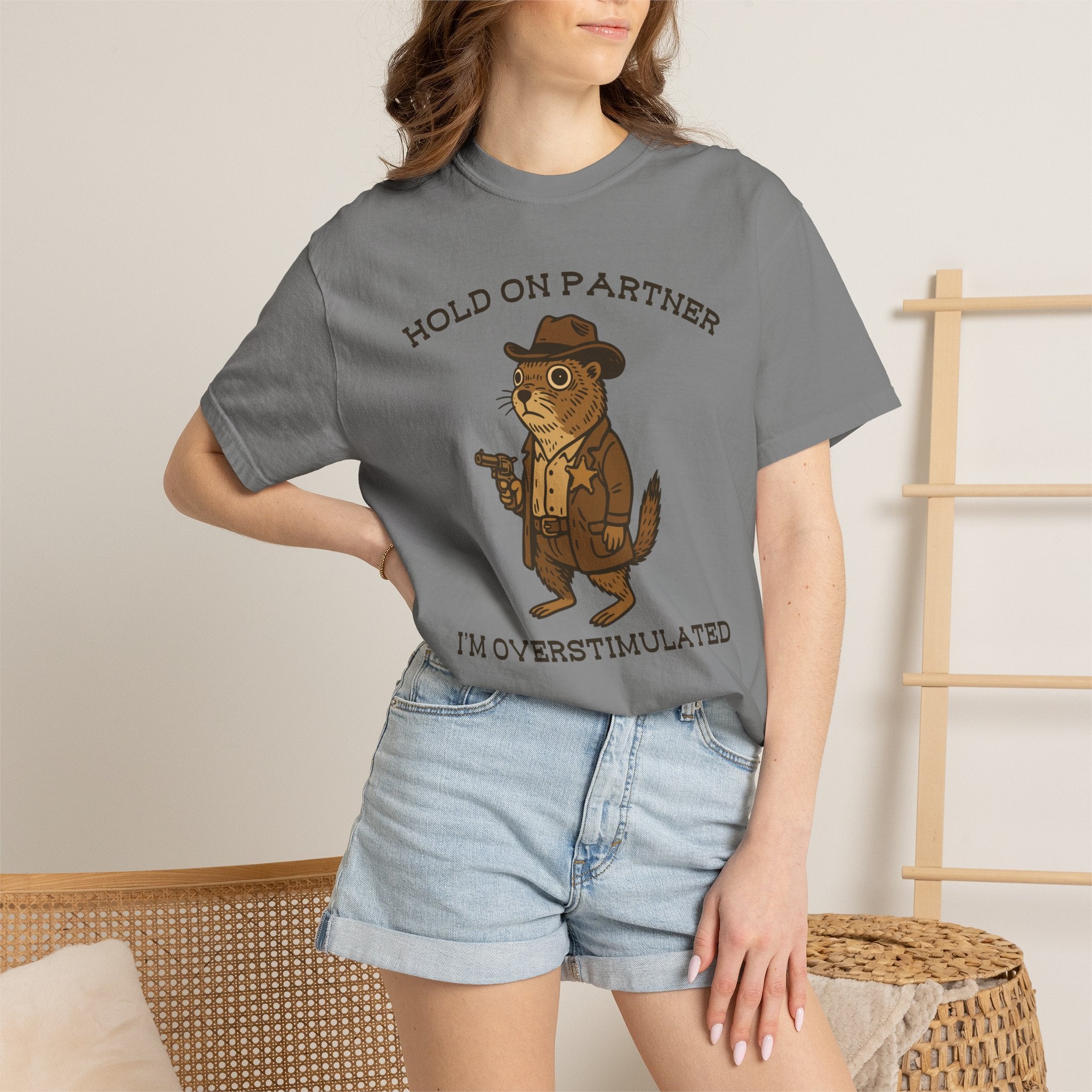 Hold On Partner, I’m Overstimulated Shirt – Funny Western Prairie Dog Tee