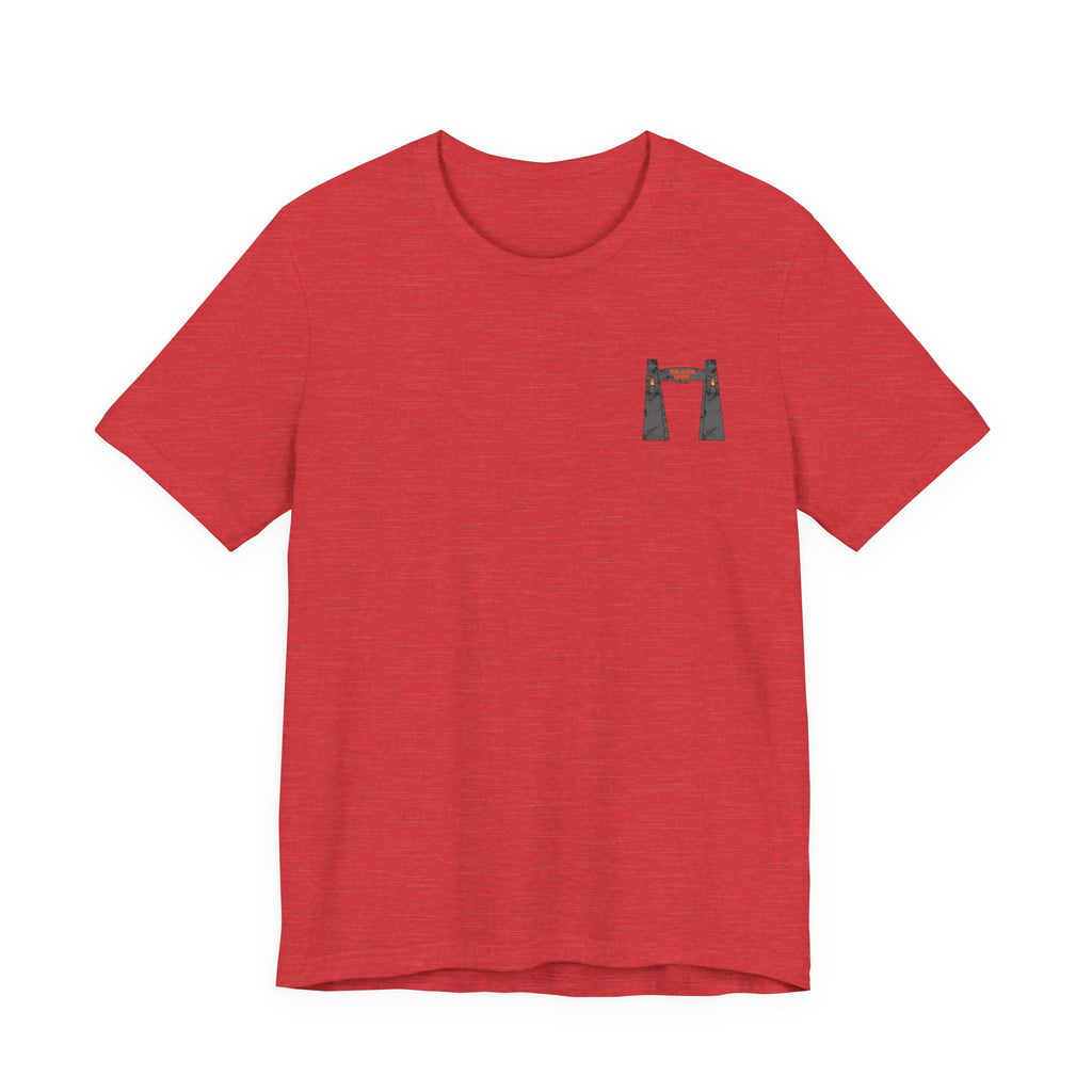 Jurassic Park Gates Shirt- Dinosaur Theme Park Tee, Double Sided T-Rex Jungle Graphic