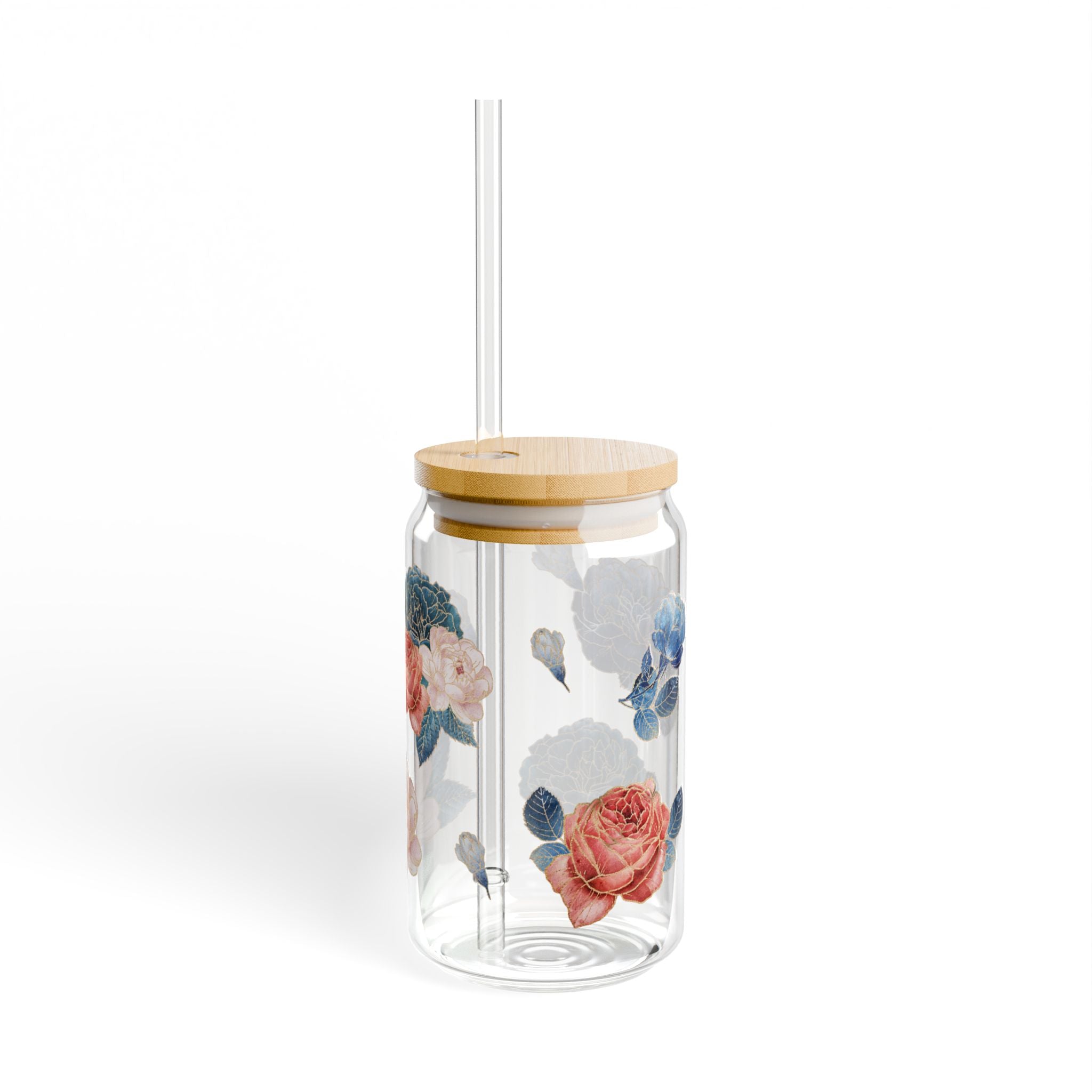Watercolor Floral Sipper Glass- 16oz Botanical Wrap Cup