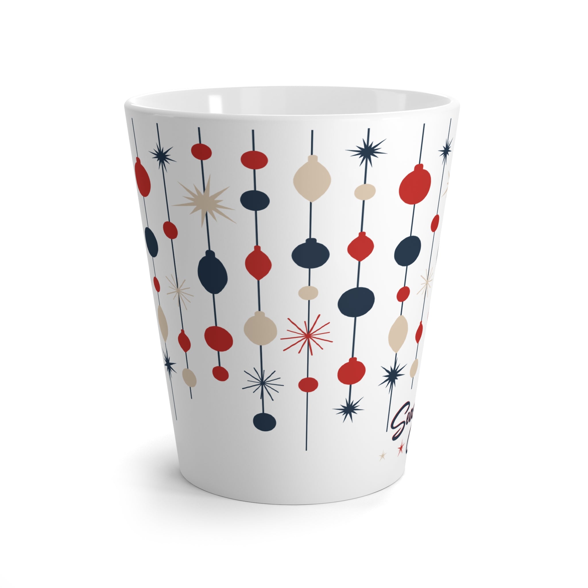 Retro Christmas Latte Mug- 12oz Mid Century Modern Season's Greetings Holiday Coffee Cup