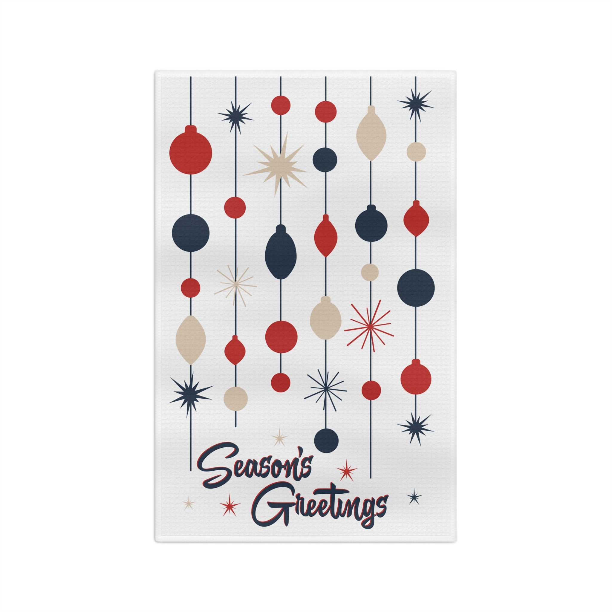 Mid Century Christmas Tea Towel- Retro Season's Greetings Atomic Holiday Microfiber Kitchen Towel