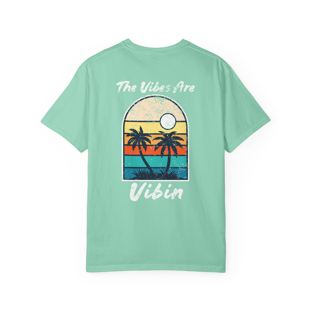 The Vibes Are Vibin Tee- Retro Palm Sunset, Beach Vibes Tee
