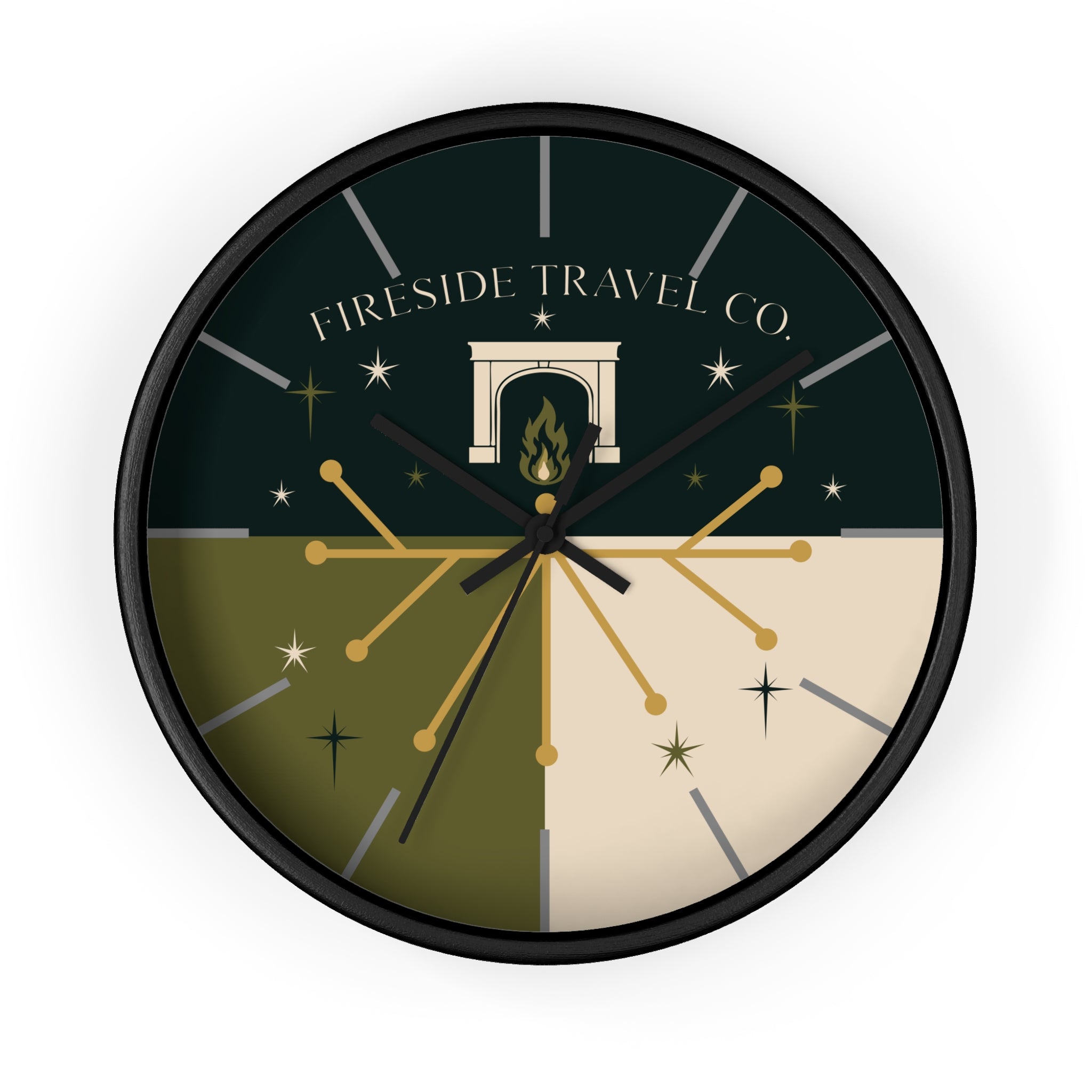 Fireside Travel Co. Wall Clock- Retro Mid Century Modern Magical Travel Clock
