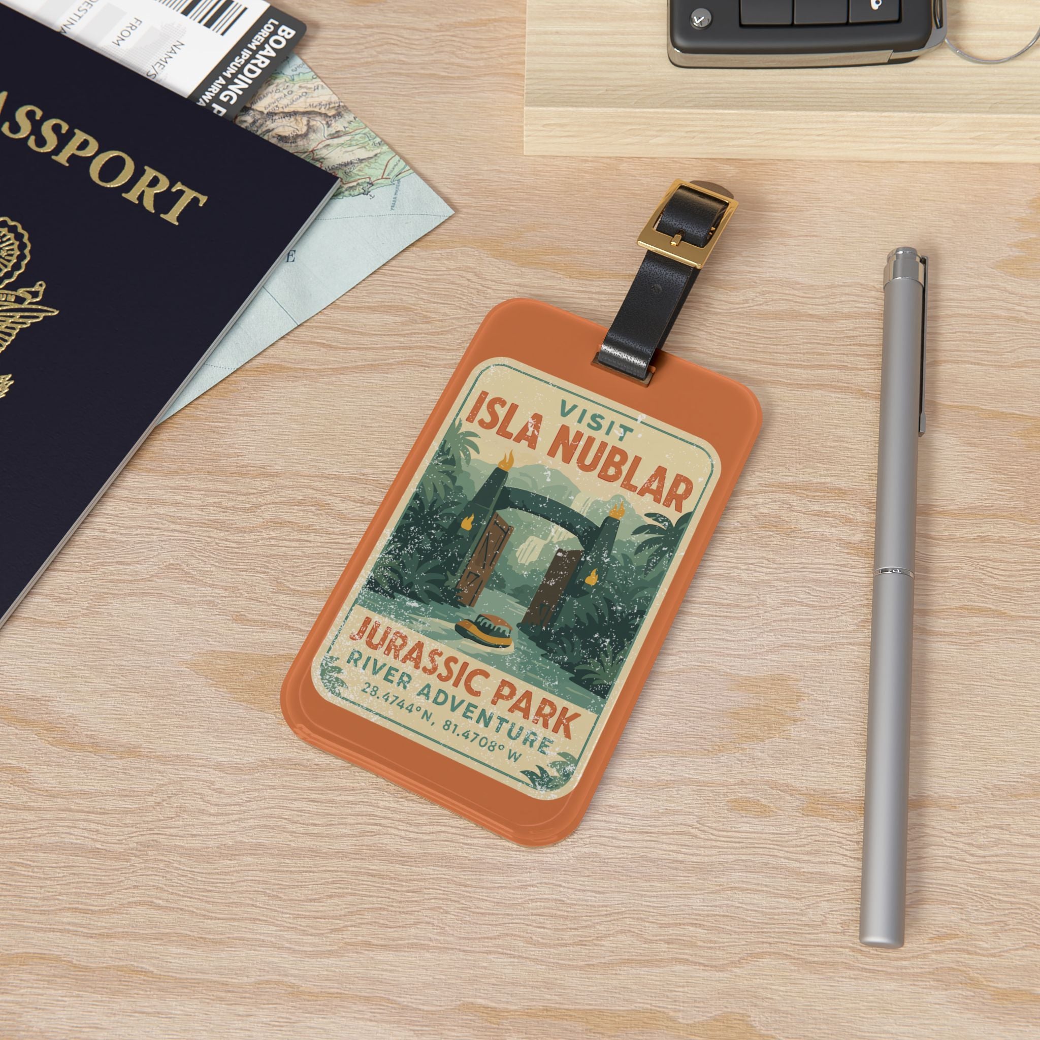 Visit Isla Nublar Luggage Tag- Jurassic Park River Adventure Inspired Travel Tag