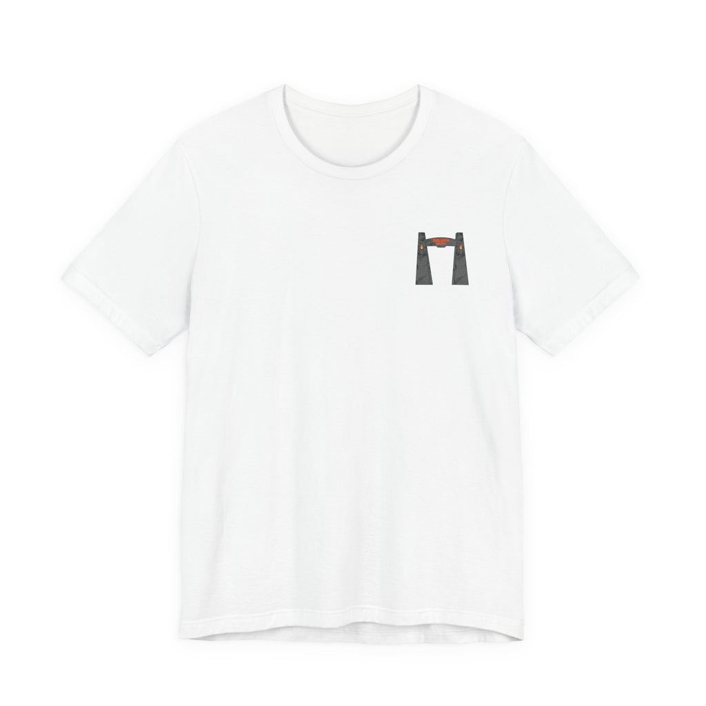 Jurassic Park Gates Shirt- Dinosaur Theme Park Tee, Double Sided T-Rex Jungle Graphic