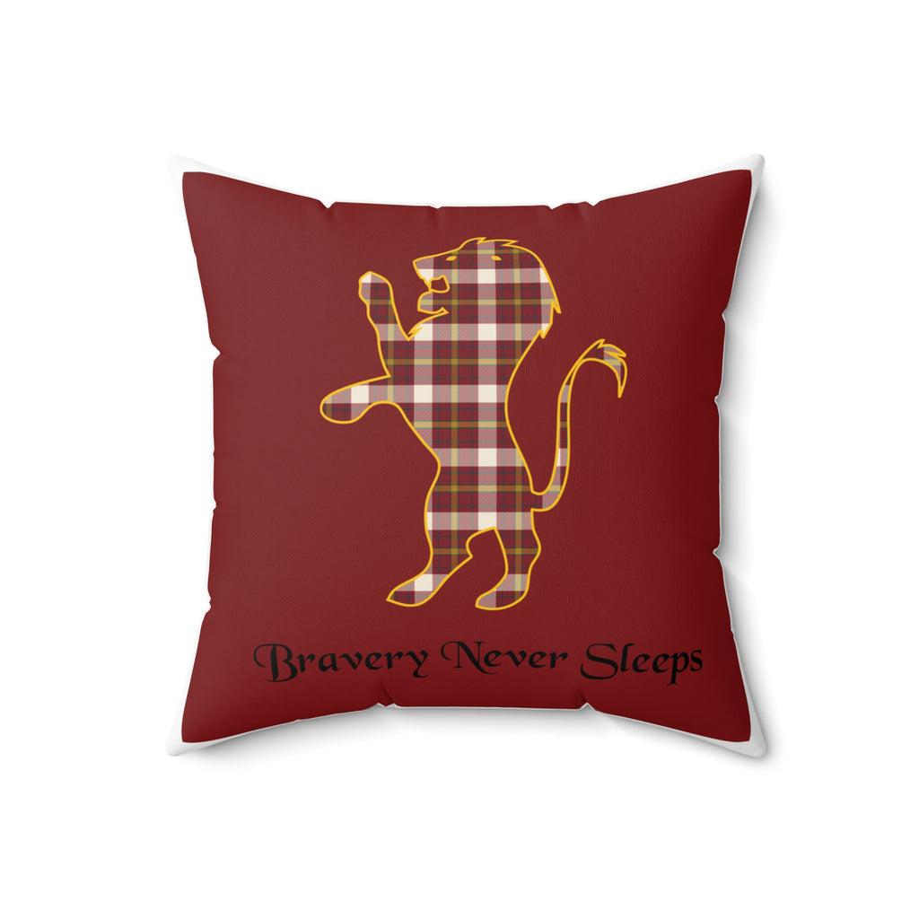 Gryffindor Plaid Lion Pillow- Bravery Never Sleeps- Hogwarts House Decor