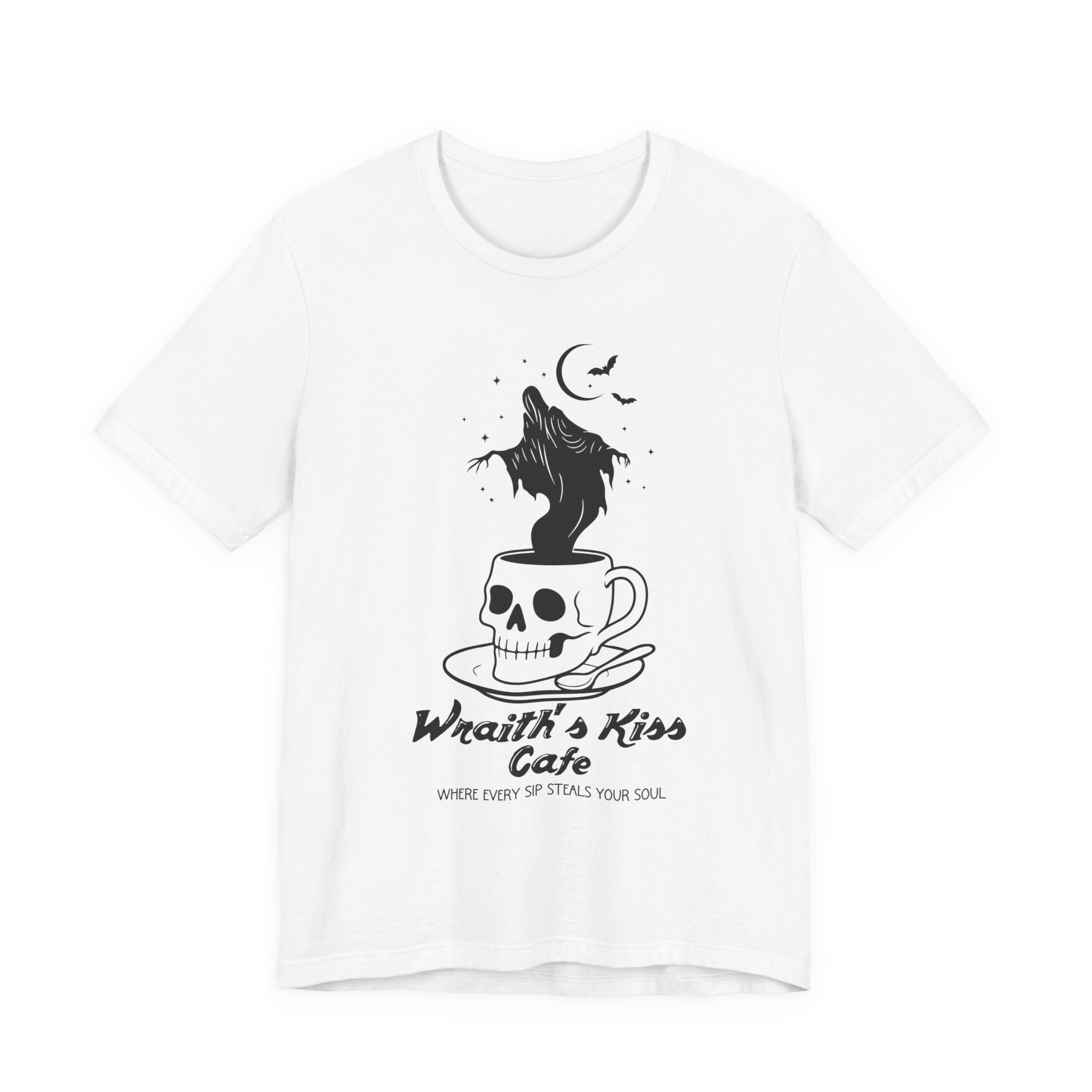 Wraith's Kiss Cafe Shirt- Skull Mug Tee, Gothic Café Graphic