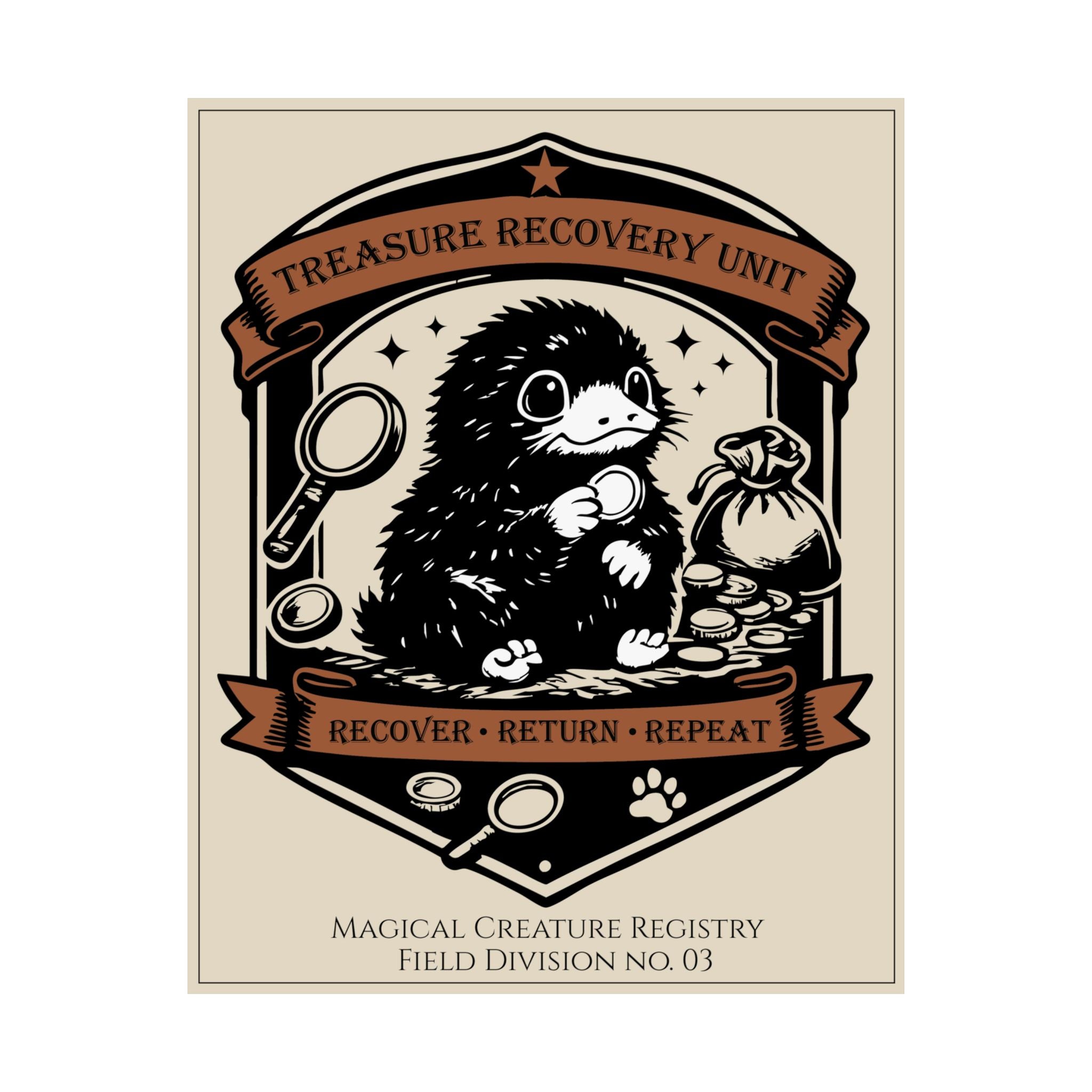 Treasure Recovery Unit Niffler Poster- 8x10 Magical Creature Registry Print No. 03