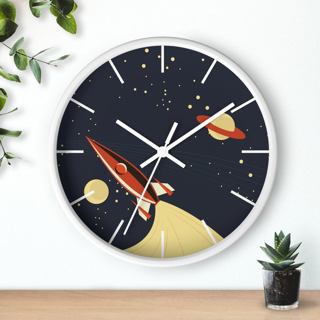 Retro Rocket Wall Clock- Mid Century Modern Space Clock, Atomic Age Rocket Ship Décor
