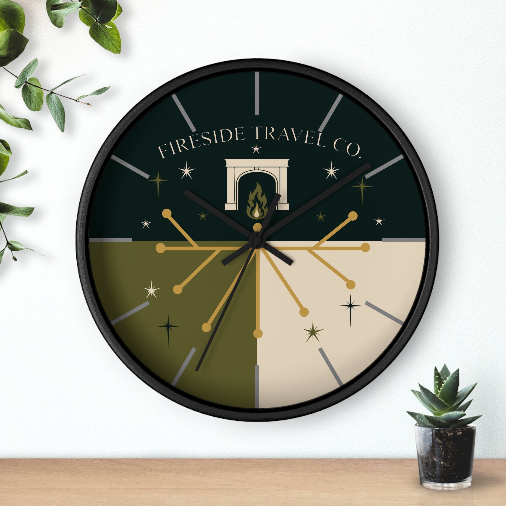 Fireside Travel Co. Wall Clock- Retro Mid Century Modern Magical Travel Clock