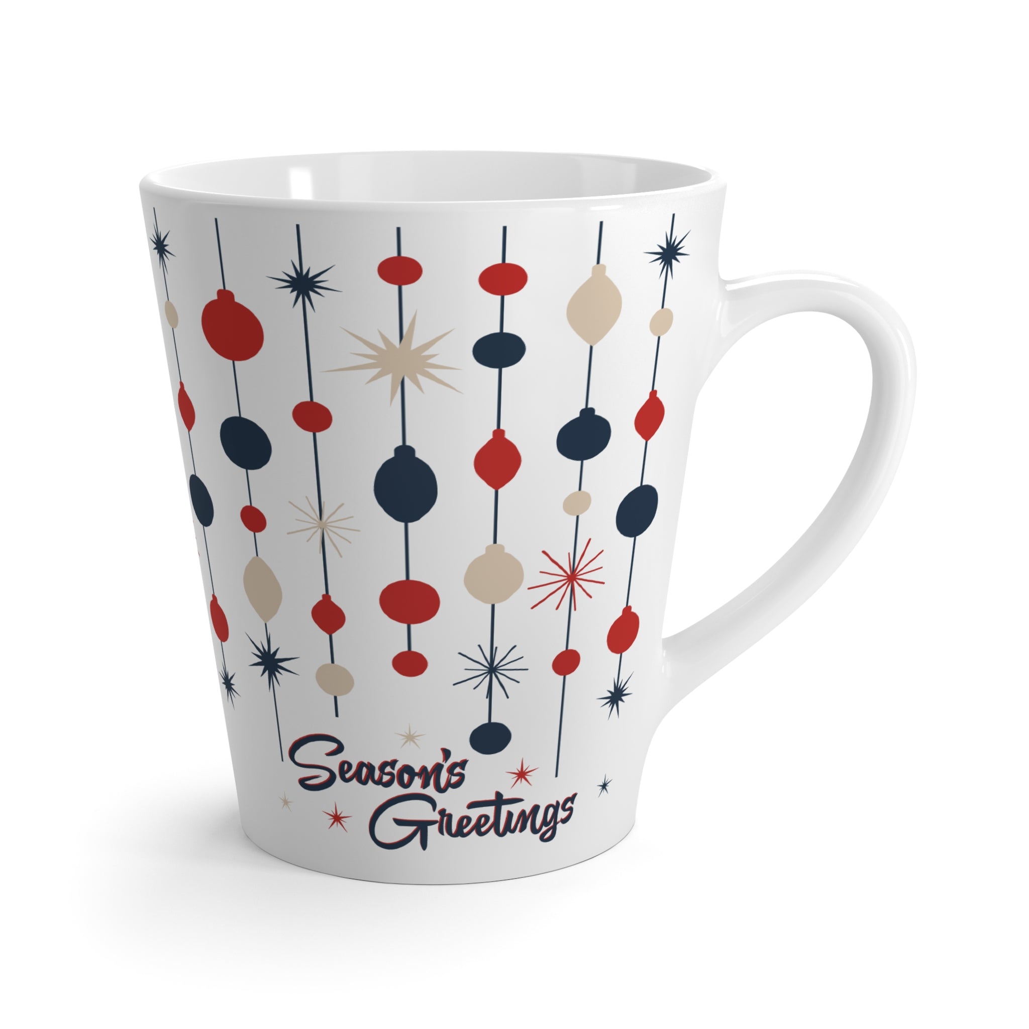 Retro Christmas Latte Mug- 12oz Mid Century Modern Season's Greetings Holiday Coffee Cup