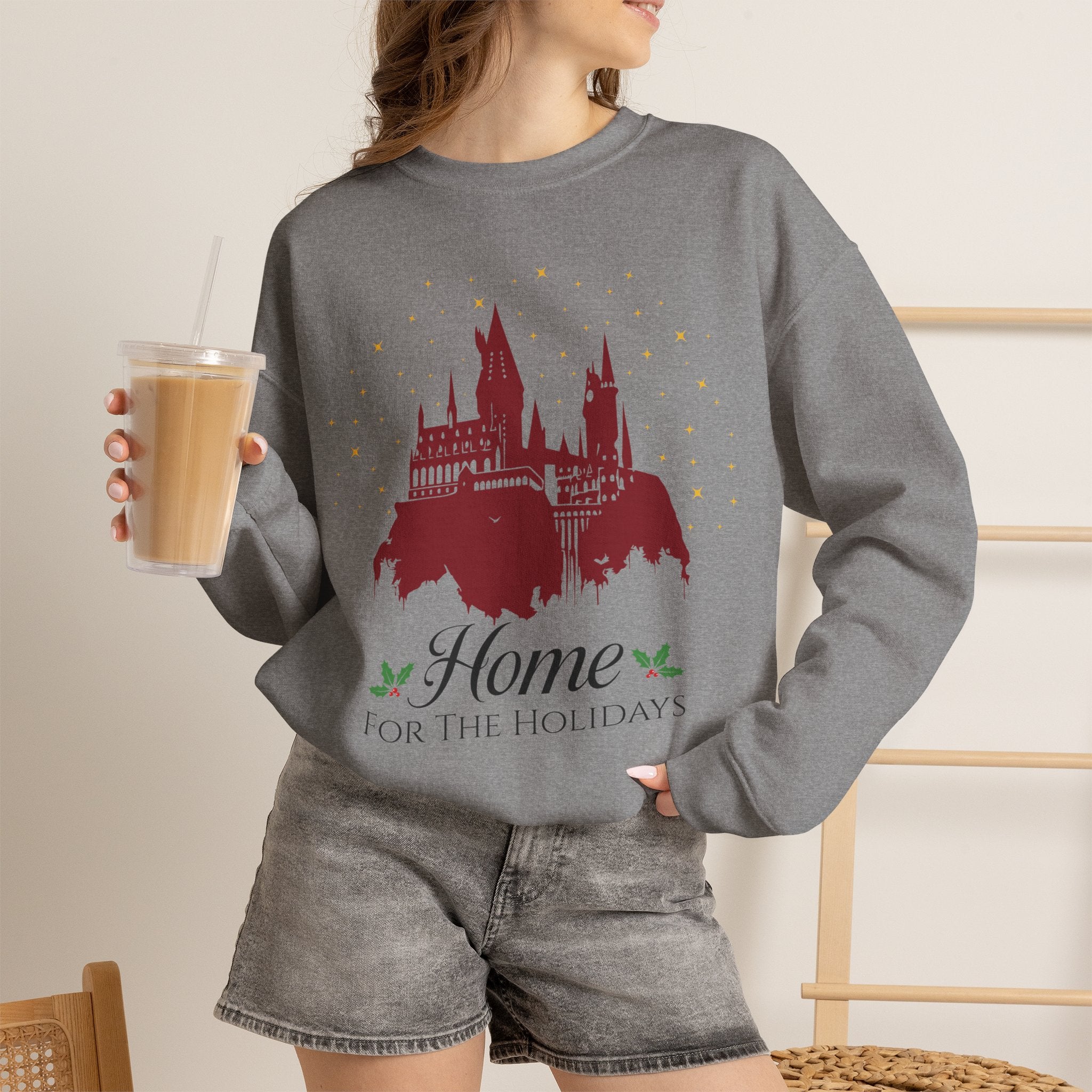 Home for the Holidays Wizard Christmas Sweatshirt- Cozy Castle Holiday Crewneck