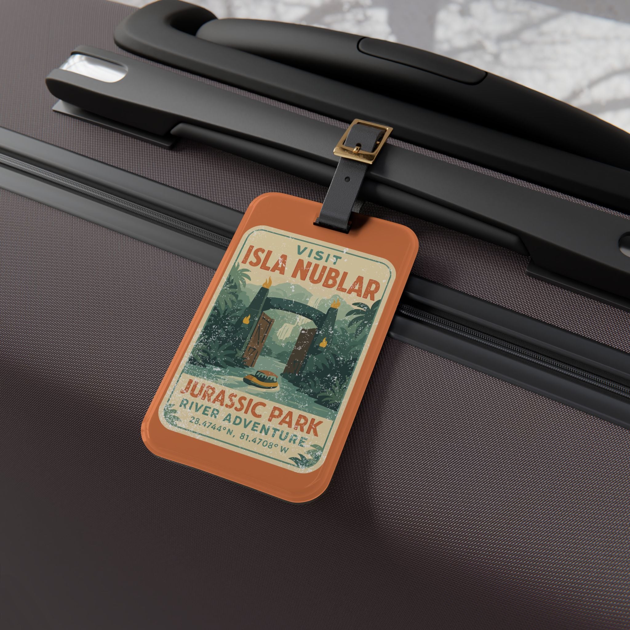Visit Isla Nublar Luggage Tag- Jurassic Park River Adventure Inspired Travel Tag