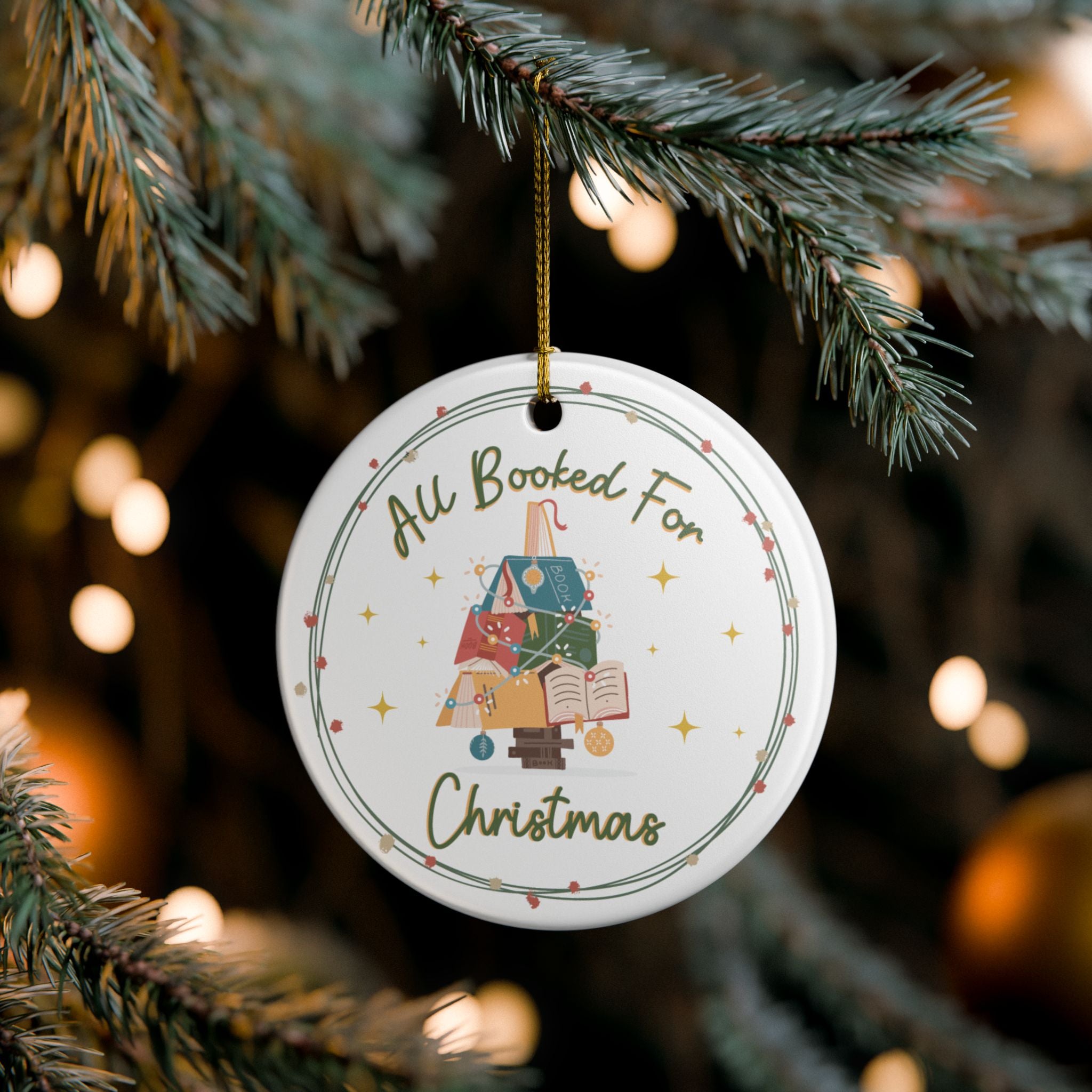All Booked for Christmas Ornament- Ceramic Book Lover Christmas Gift