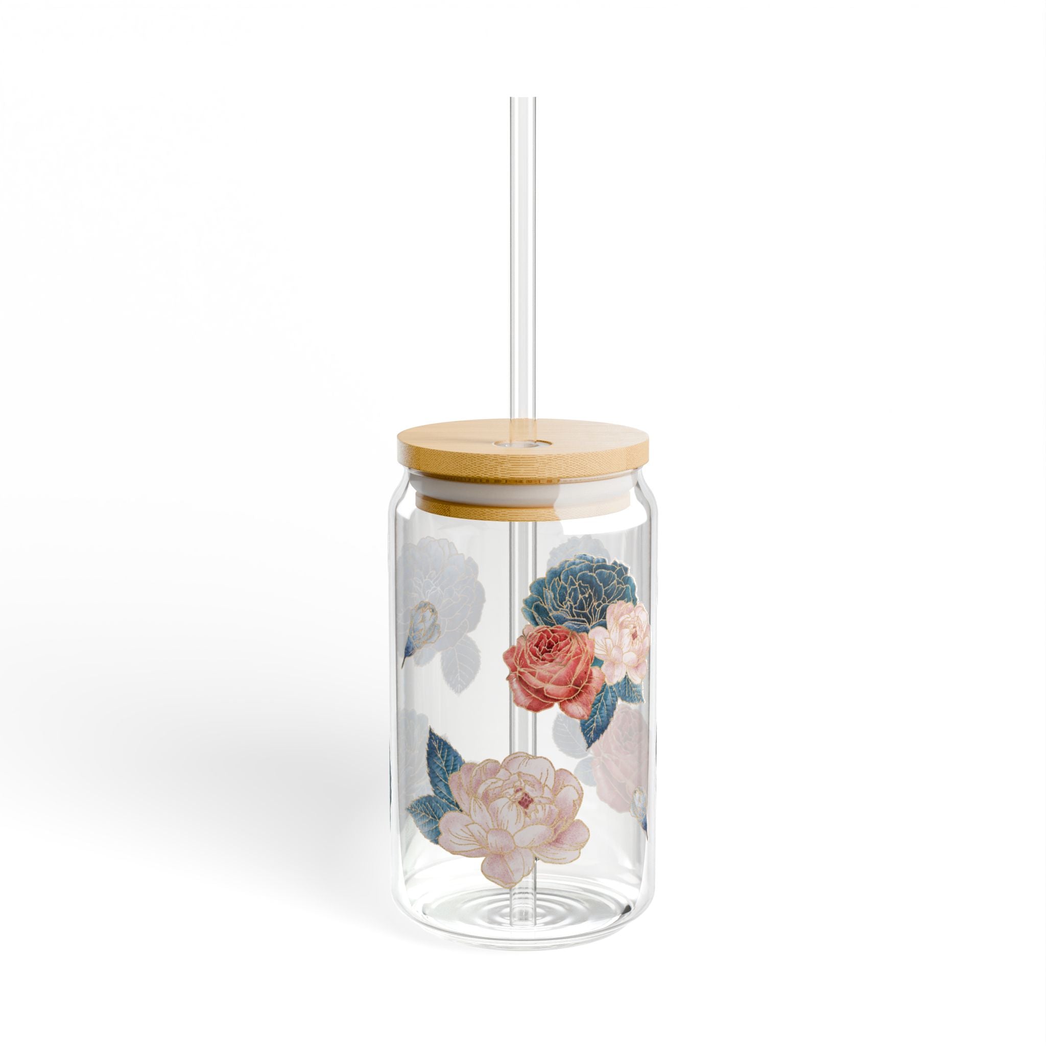 Watercolor Floral Sipper Glass- 16oz Botanical Wrap Cup