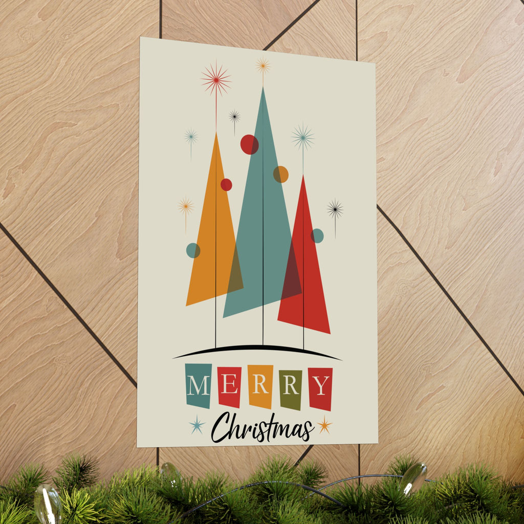 Mid Century Modern Christmas Poster, 16x24 Retro Atomic Holiday Wall Art