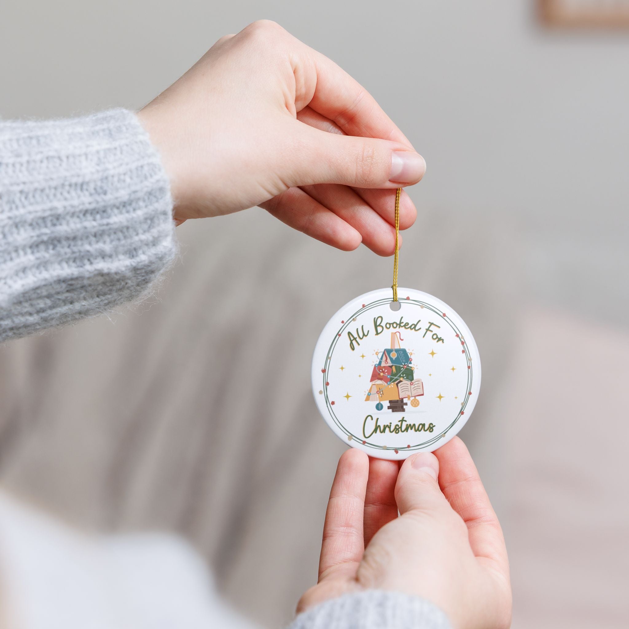 All Booked for Christmas Ornament- Ceramic Book Lover Christmas Gift