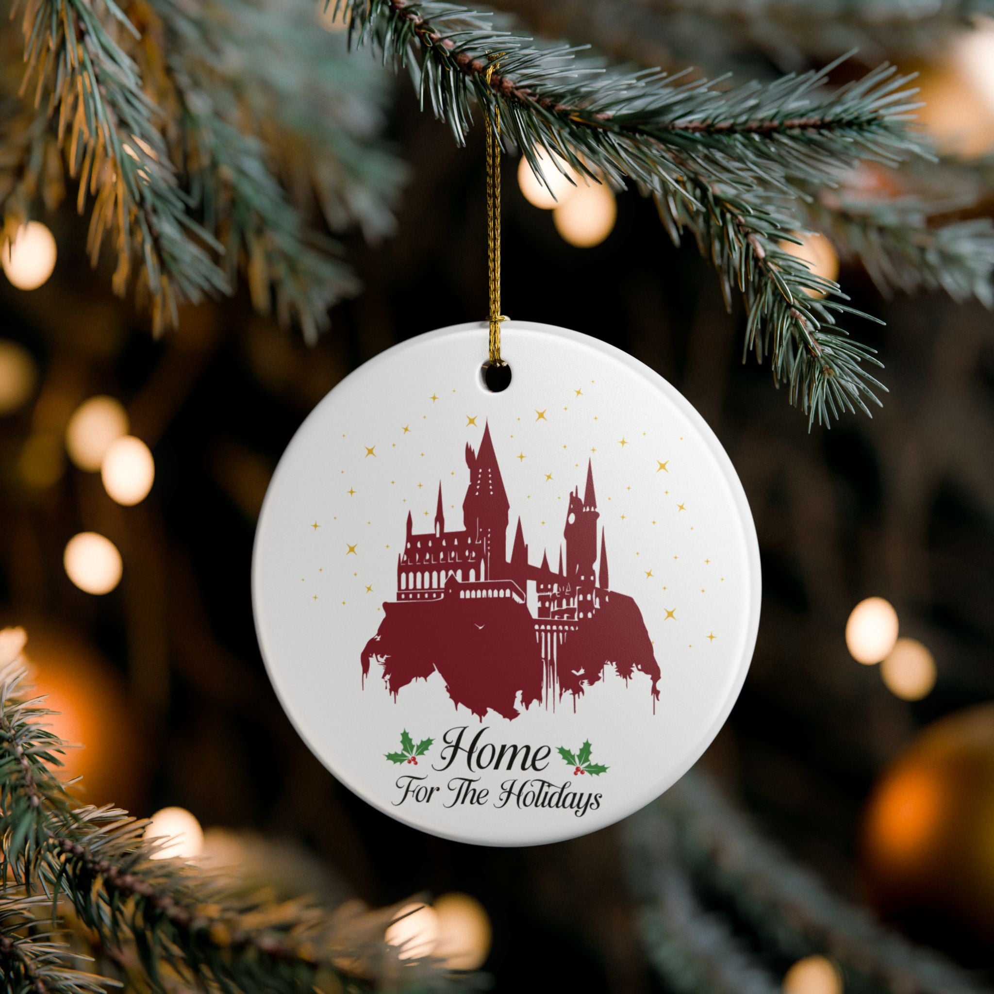 Home for the Holidays Castle Ornament- Ceramic Magical Wizard Christmas Decor