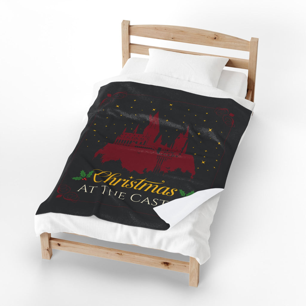 Christmas at the Castle Velveteen Plush Blanket | Holiday Castle Night Scene