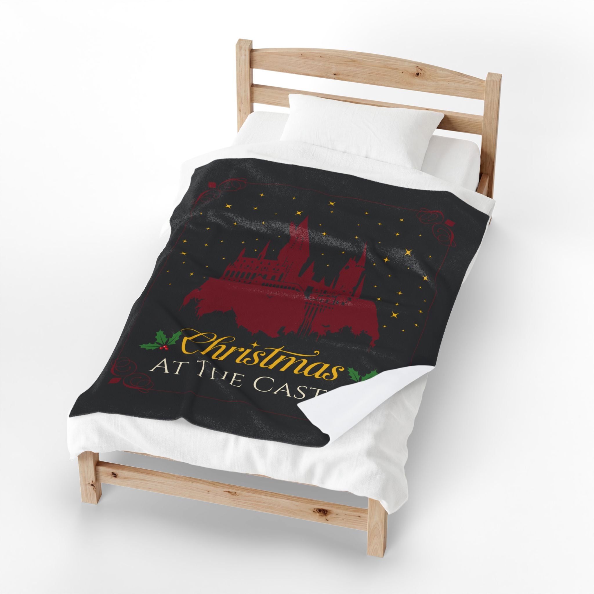Christmas at the Castle Velveteen Plush Blanket | Holiday Castle Night Scene