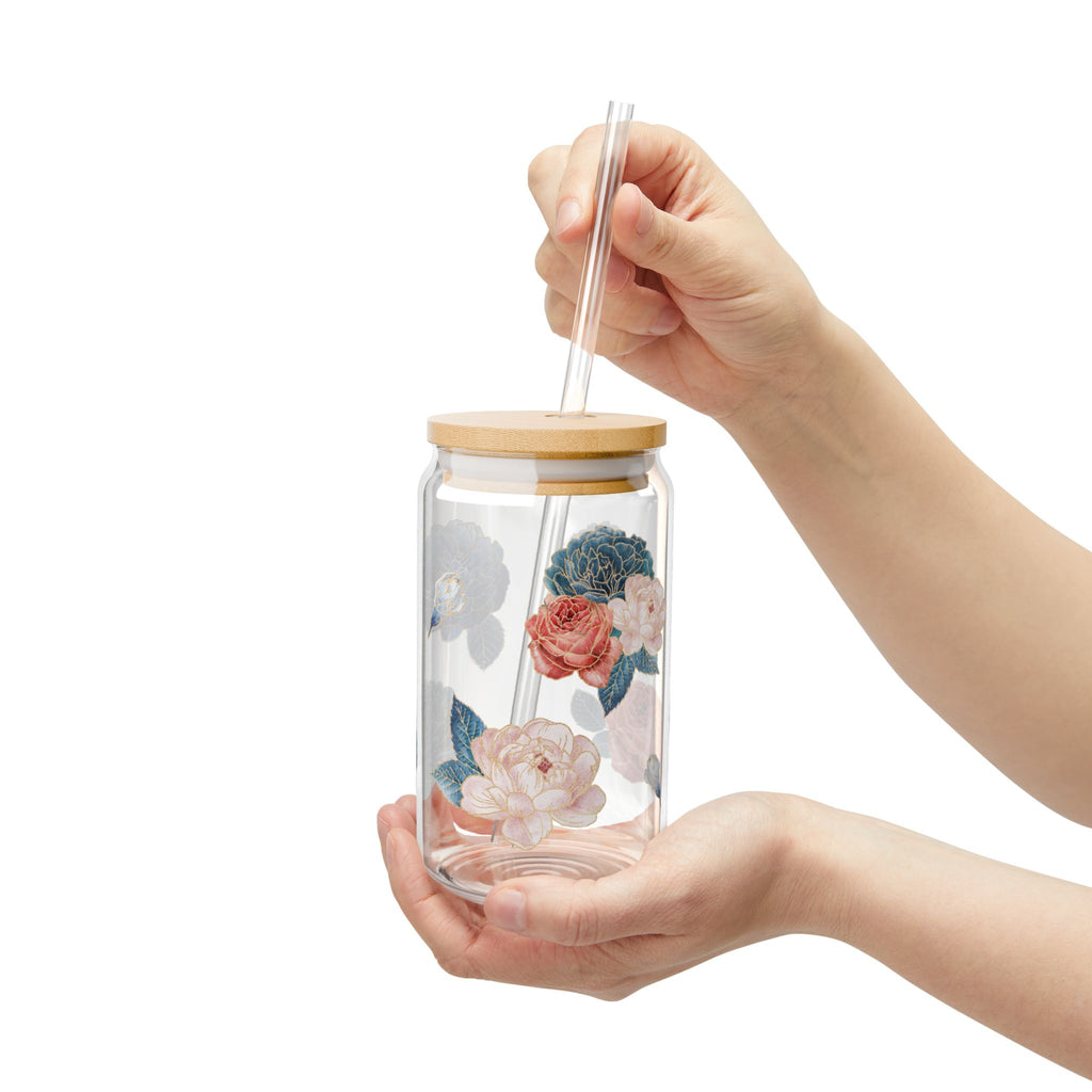 Watercolor Floral Sipper Glass- 16oz Botanical Wrap Cup