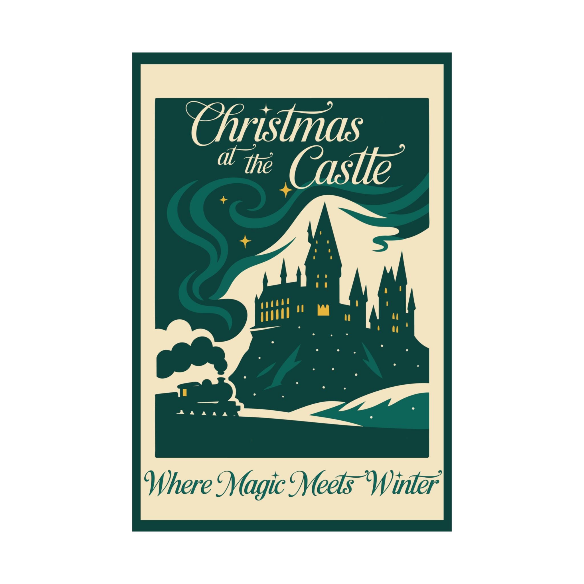Christmas at the Castle Vintage Poster- 16x24 Magical Castle Holiday Decor