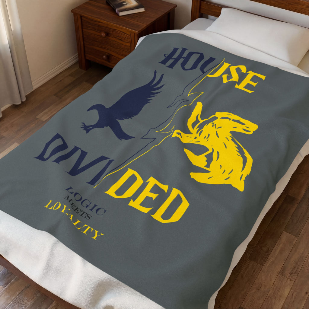 House Divided Raven + Badger Rivalry Blanket- Logic Meets Loyalty Cozy Wizardcore Throw (50x60)