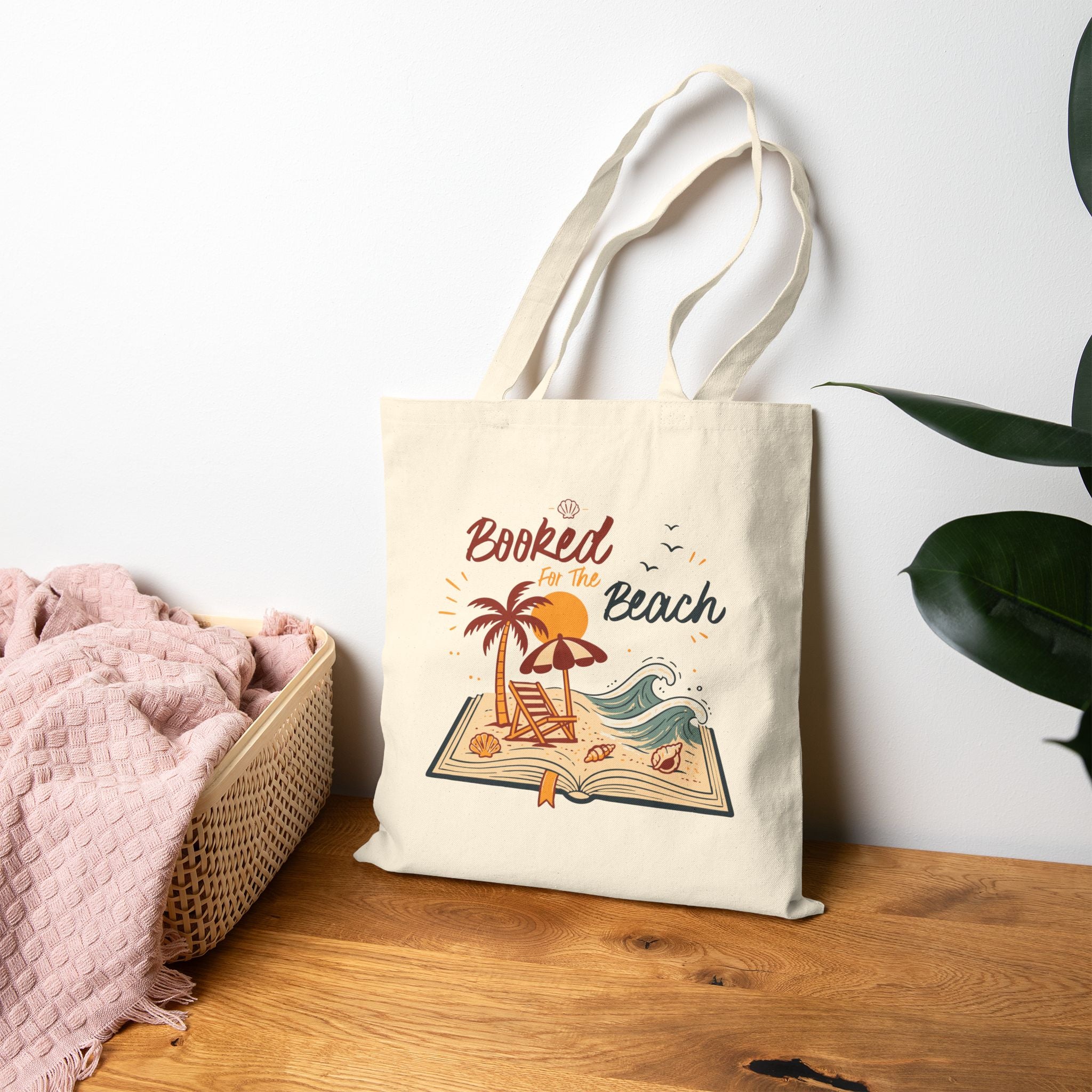 Booked for the Beach Tote Bag- Book Lover Canvas Tote