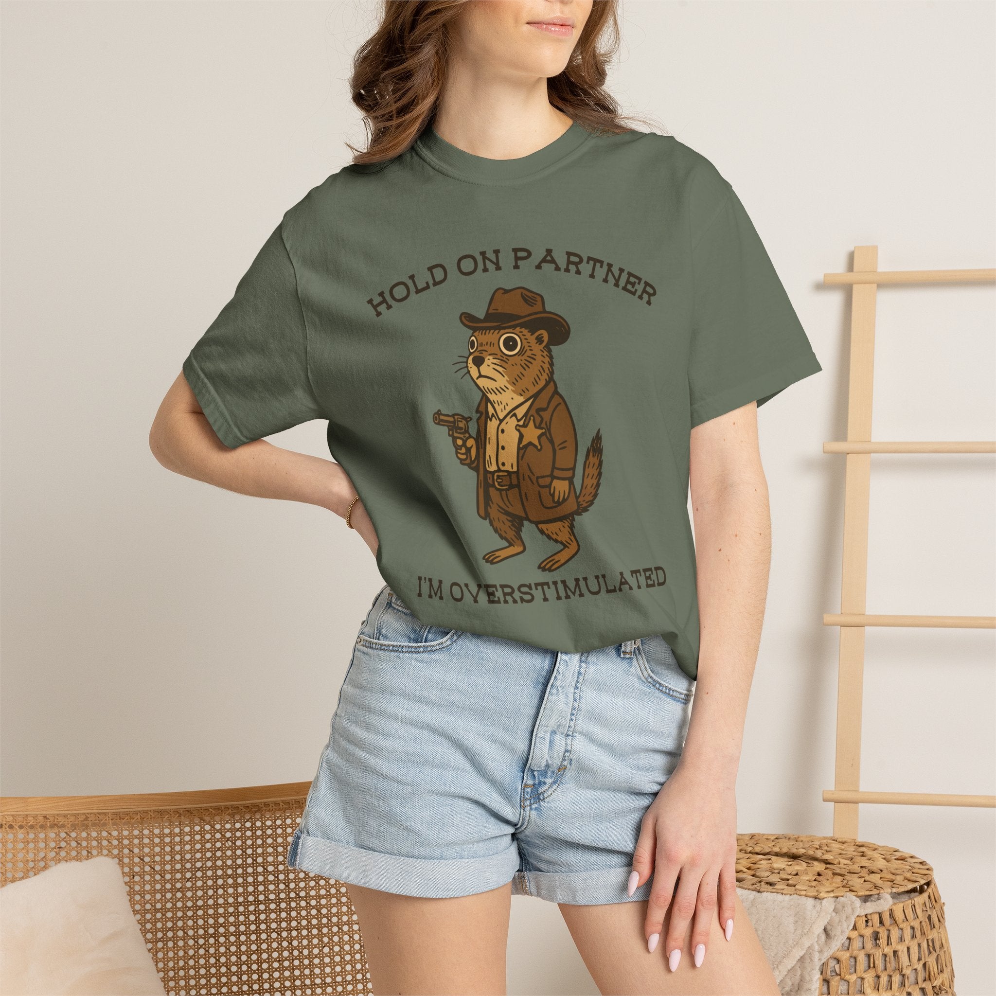 Hold On Partner, I’m Overstimulated Shirt – Funny Western Prairie Dog Tee