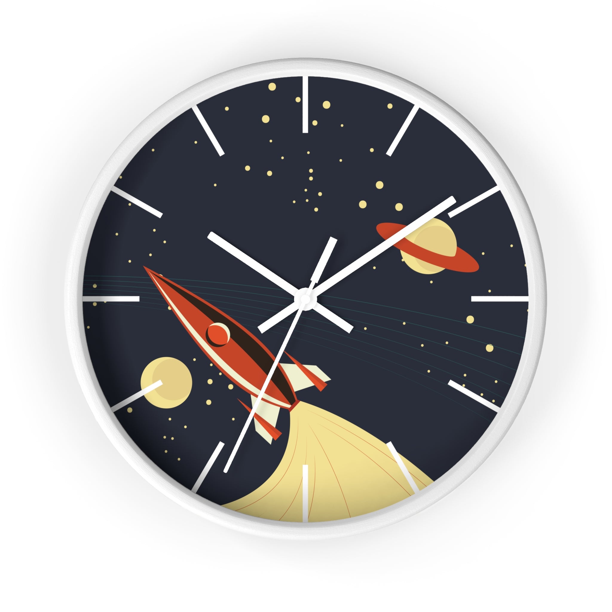 Retro Rocket Wall Clock- Mid Century Modern Space Clock, Atomic Age Rocket Ship Décor