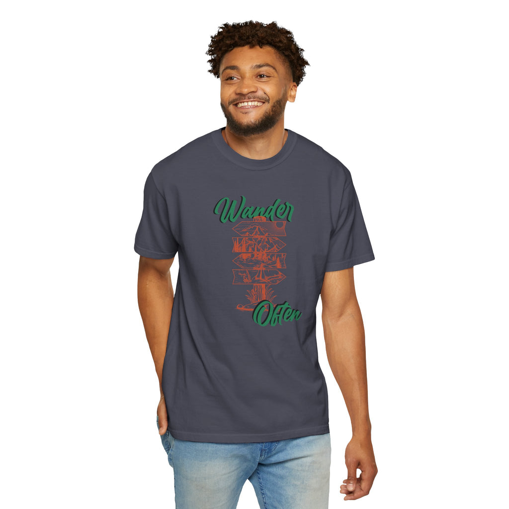 Wander Often Tee- Hiking Shirt, Rustic Signpost Adventure Graphic