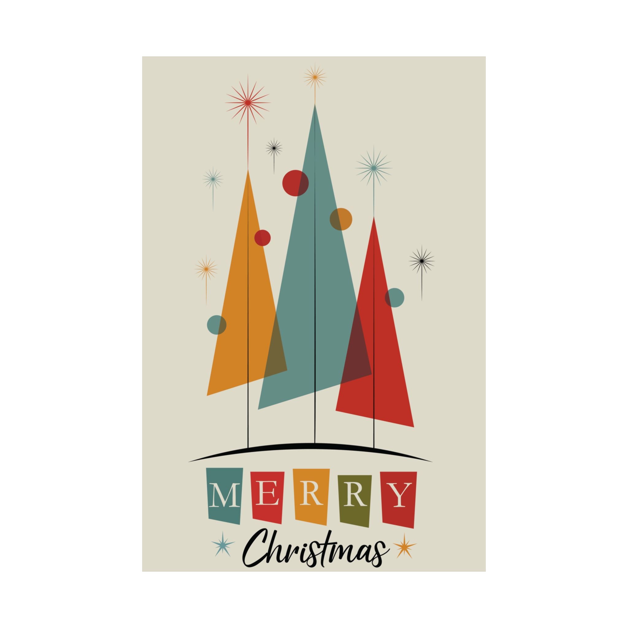 Mid Century Modern Christmas Poster, 16x24 Retro Atomic Holiday Wall Art