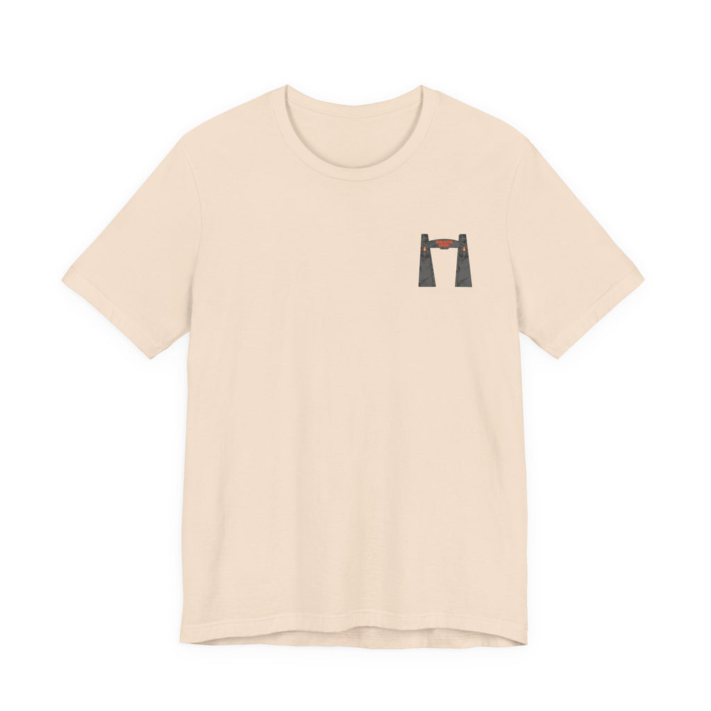 Jurassic Park Gates Shirt- Dinosaur Theme Park Tee, Double Sided T-Rex Jungle Graphic