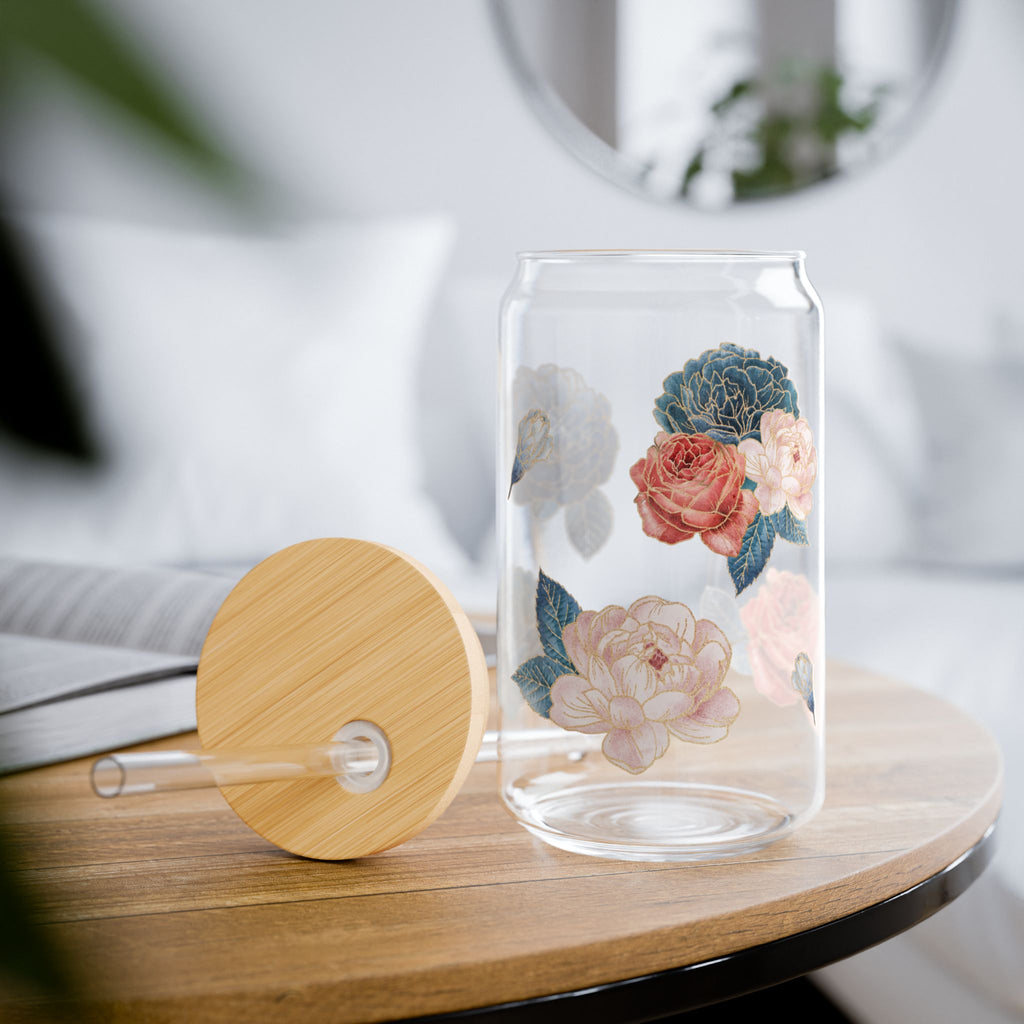 Watercolor Floral Sipper Glass- 16oz Botanical Wrap Cup