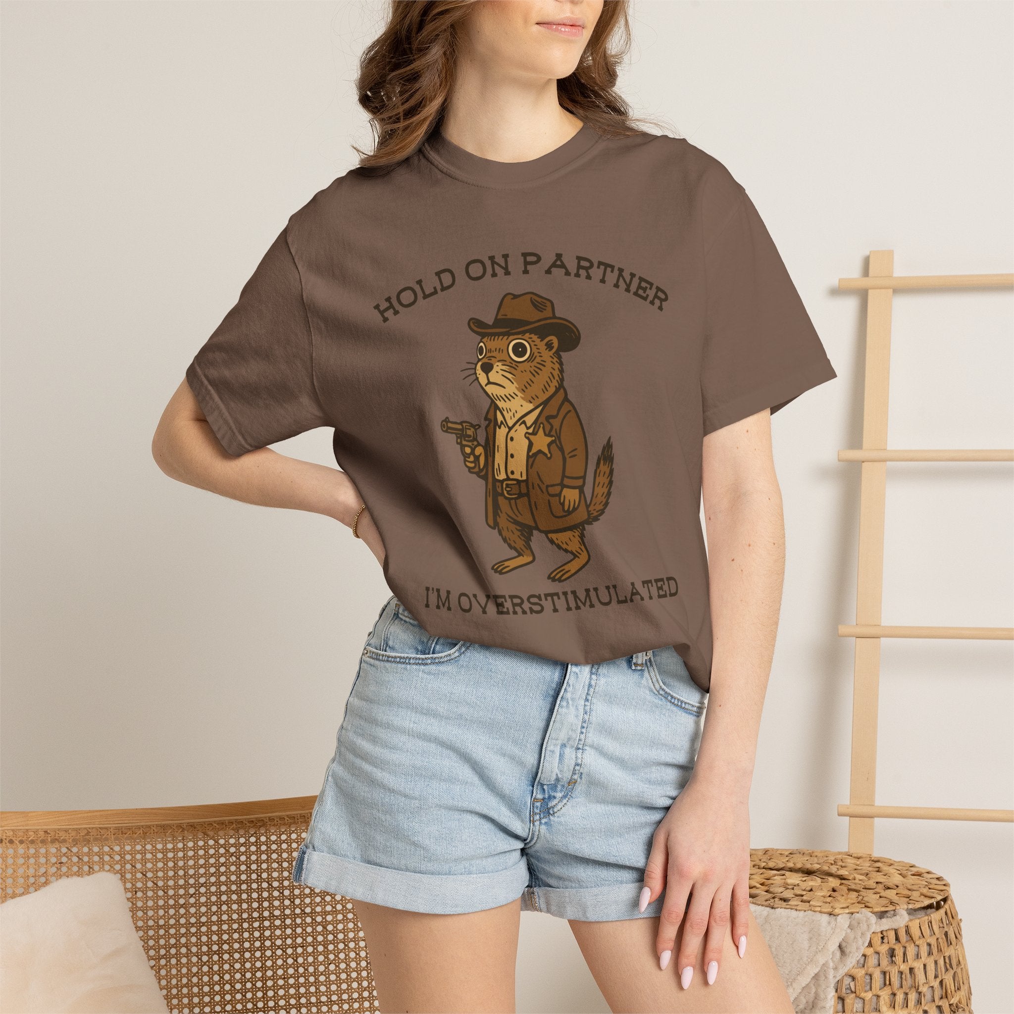 Hold On Partner, I’m Overstimulated Shirt – Funny Western Prairie Dog Tee
