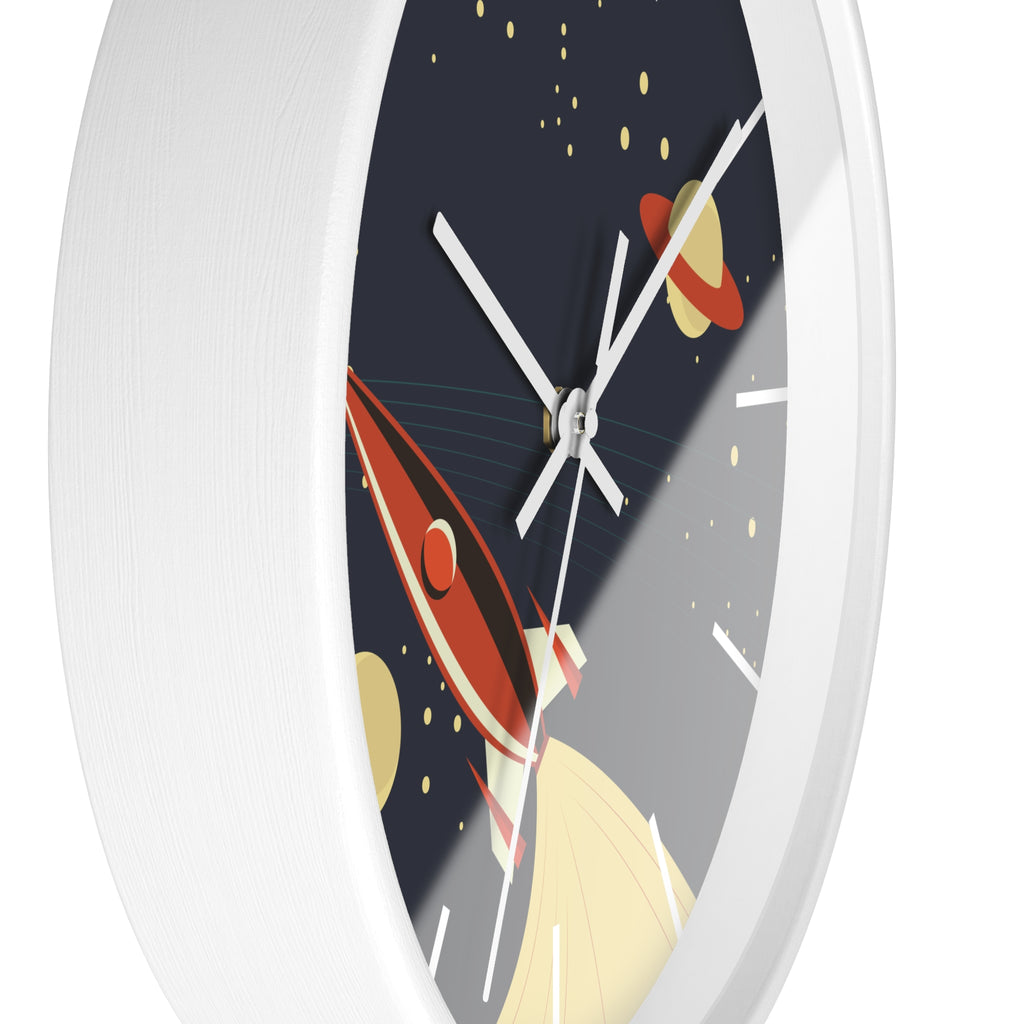 Retro Rocket Wall Clock- Mid Century Modern Space Clock, Atomic Age Rocket Ship Décor