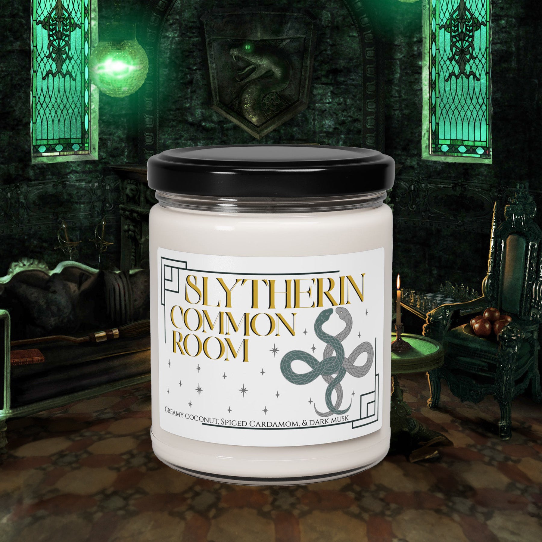 Slytherin Common Room Candle- Creamy Coconut & Cardamom Scent