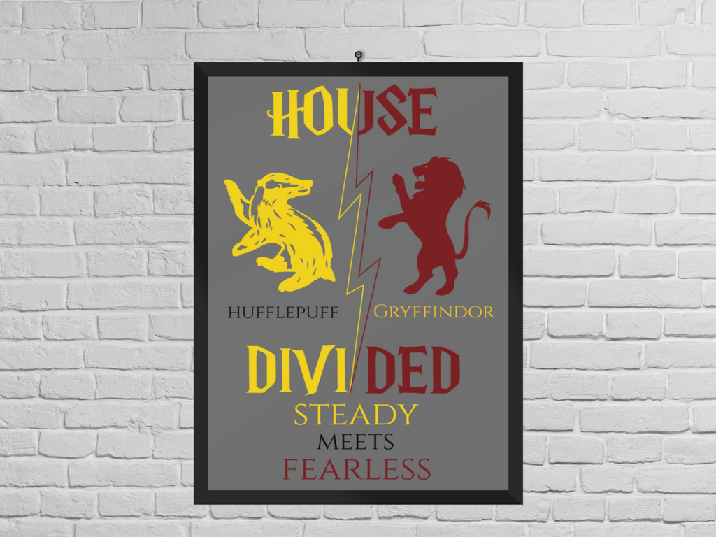 House Divided Poster – Gryffindor x Hufflepuff | Magical House Wall Art