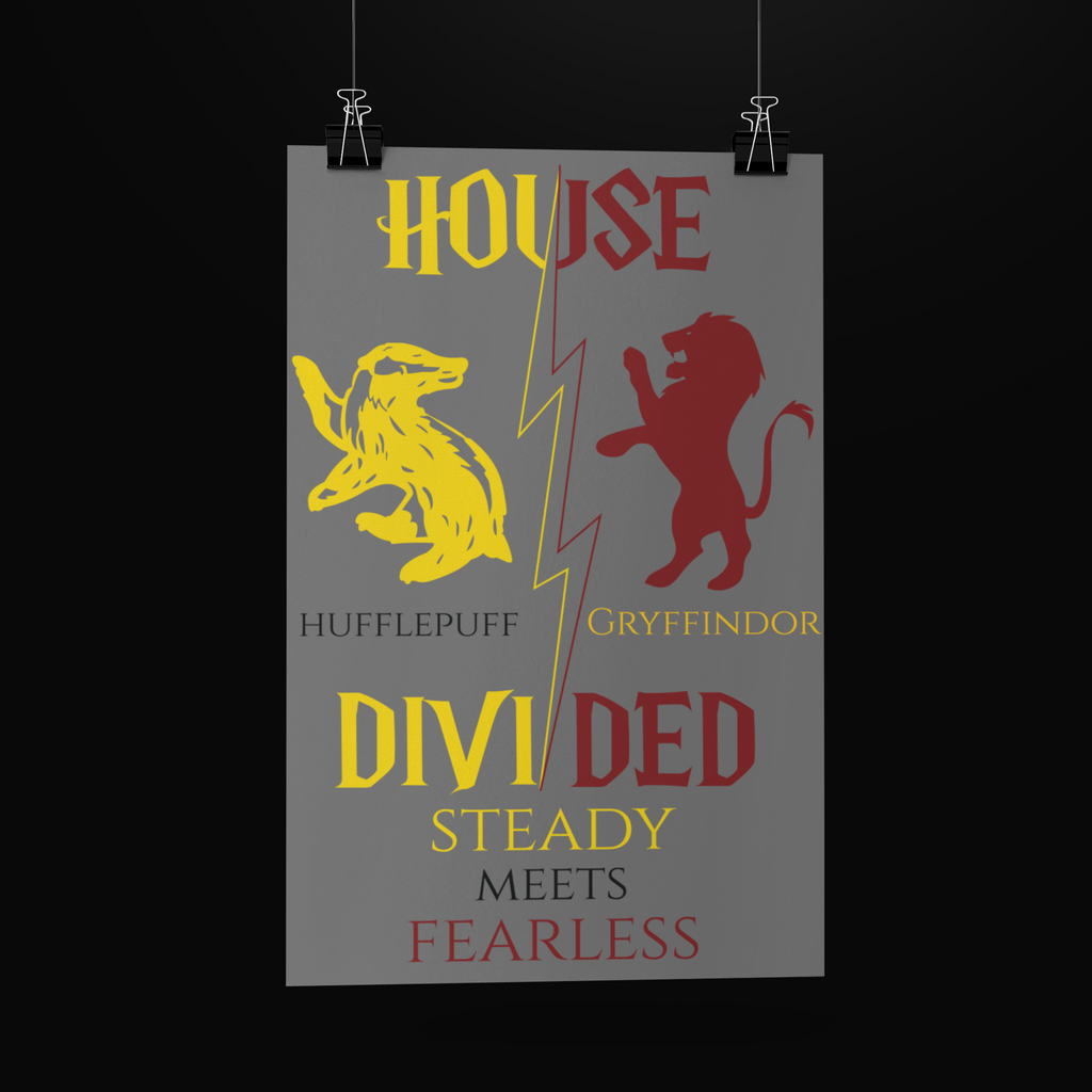 House Divided Poster – Gryffindor x Hufflepuff | Magical House Wall Art