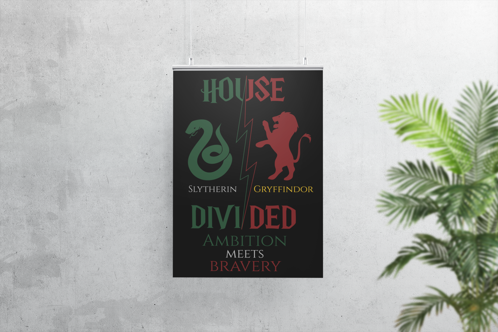 House Divided Poster – Gryffindor x Slytherin | Magical House Wall Art