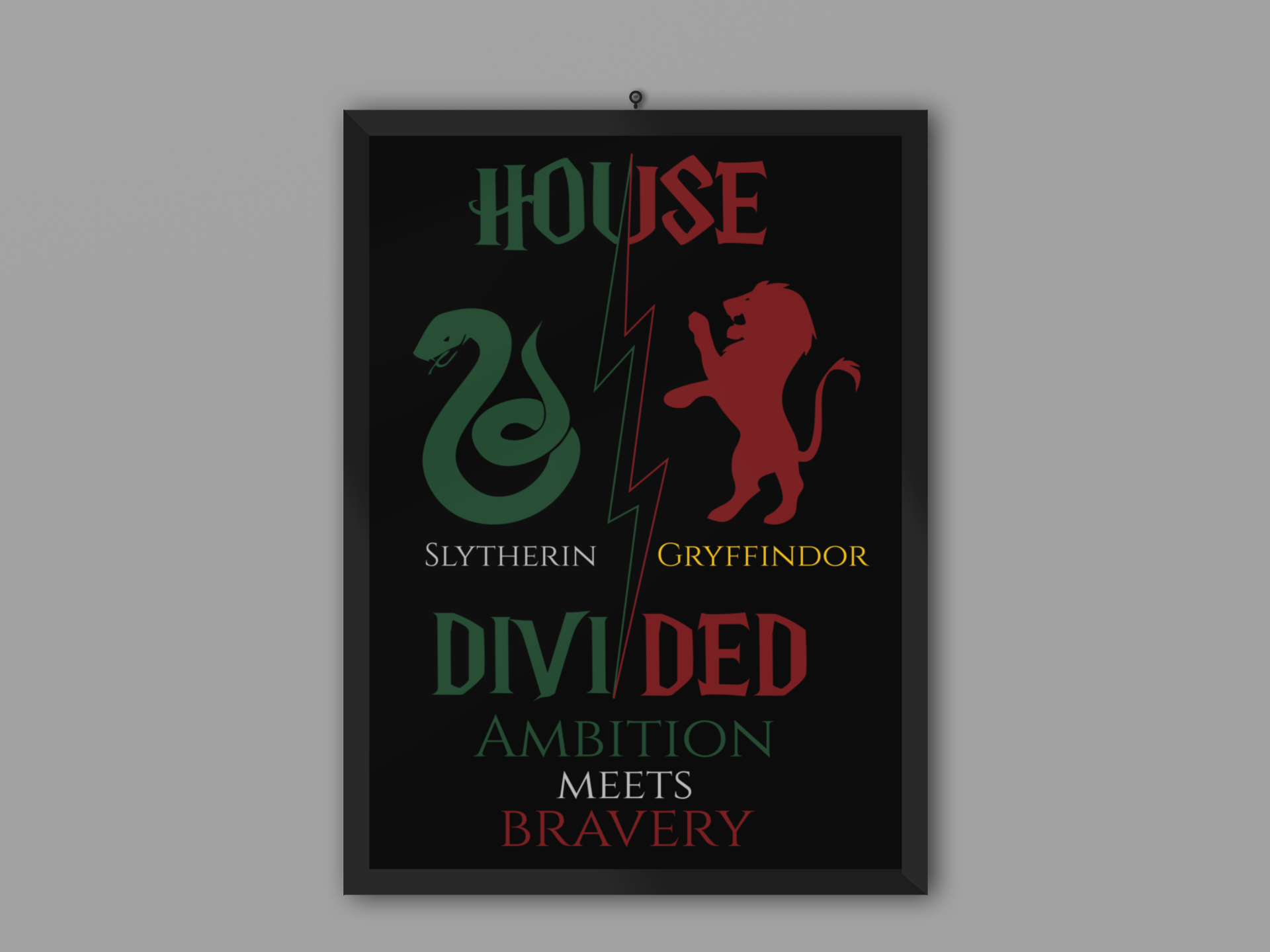 House Divided Poster – Gryffindor x Slytherin | Magical House Wall Art