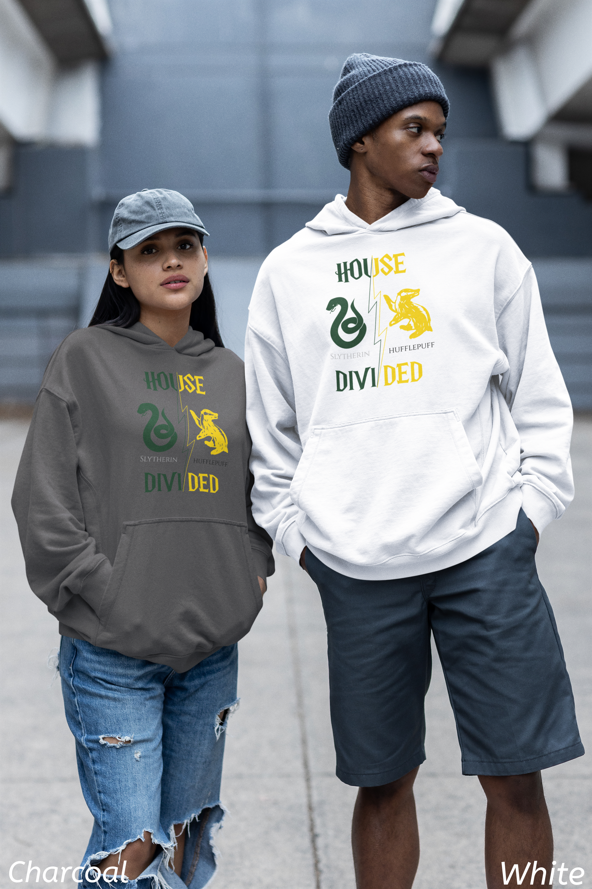House Divided Hoodie – Slytherin x Hufflepuff | Magical Rivalry Sweatshirt