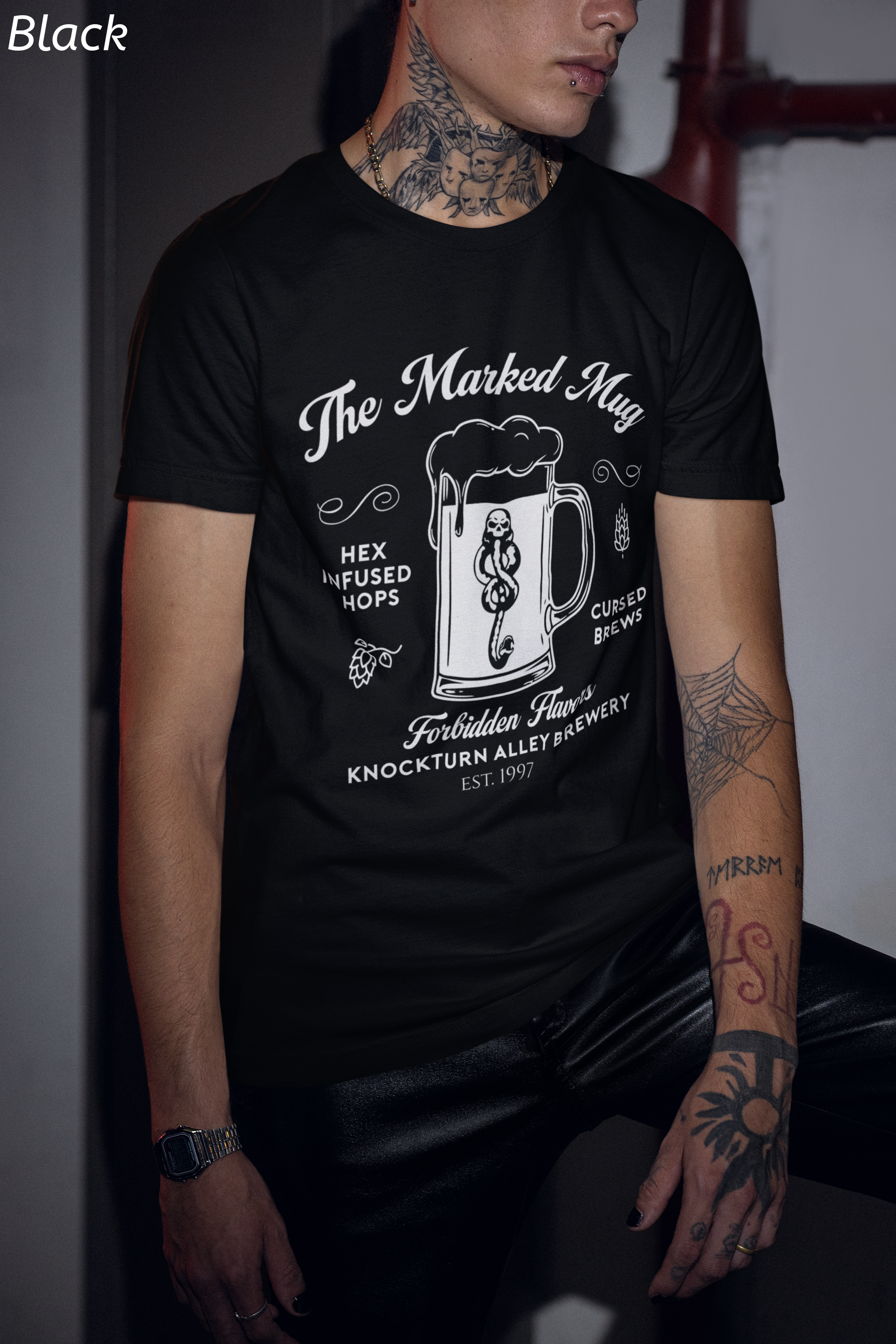 The Marked Mug Shirt | Knockturn Alley Brewery Tee | Dark Wizard Pub Design