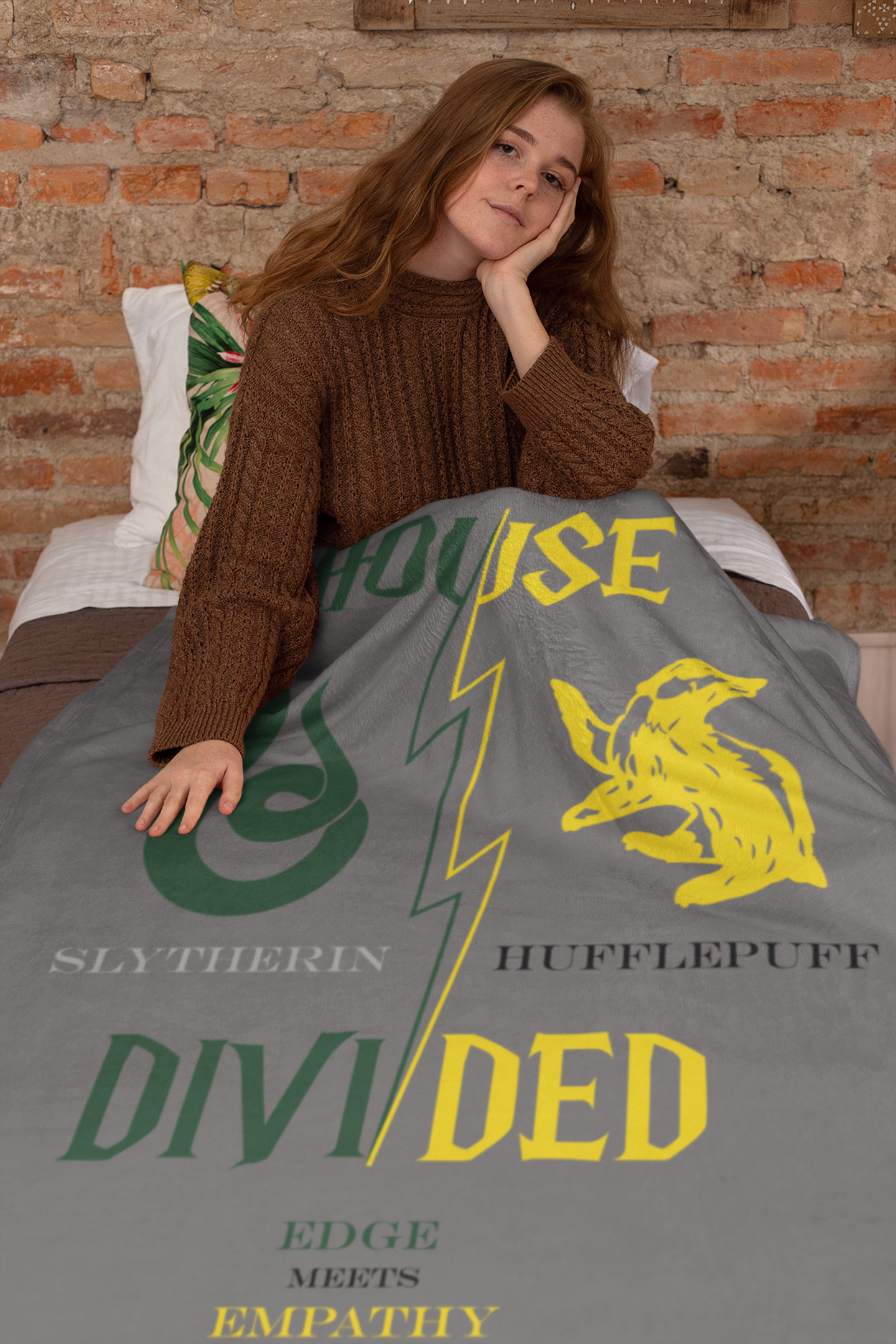 Slytherin Hufflepuff House Divided Blanket | Edge Meets Empathy Throw