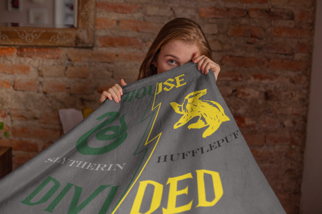 Slytherin Hufflepuff House Divided Blanket | Edge Meets Empathy Throw