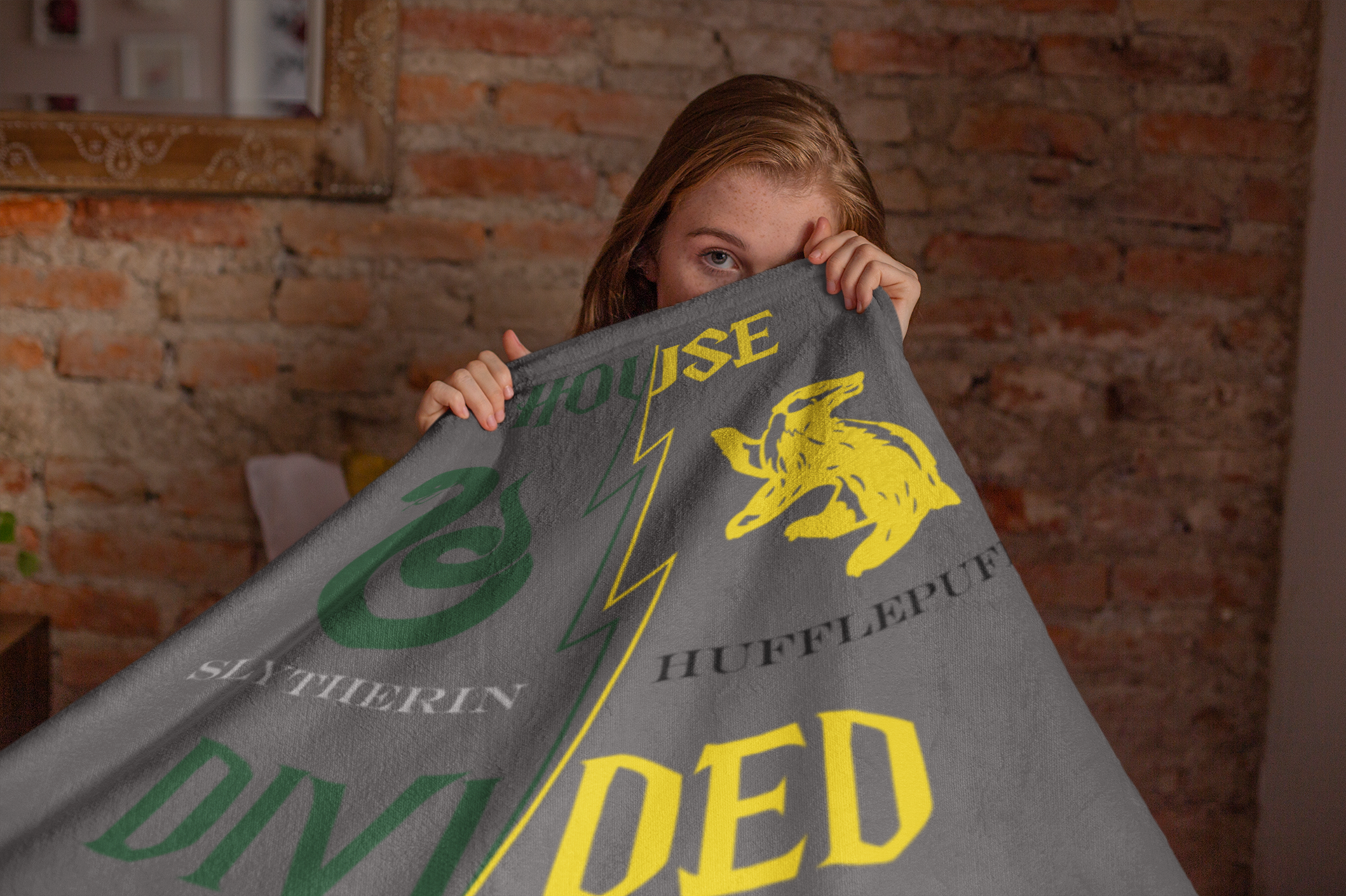 Slytherin Hufflepuff House Divided Blanket | Edge Meets Empathy Throw