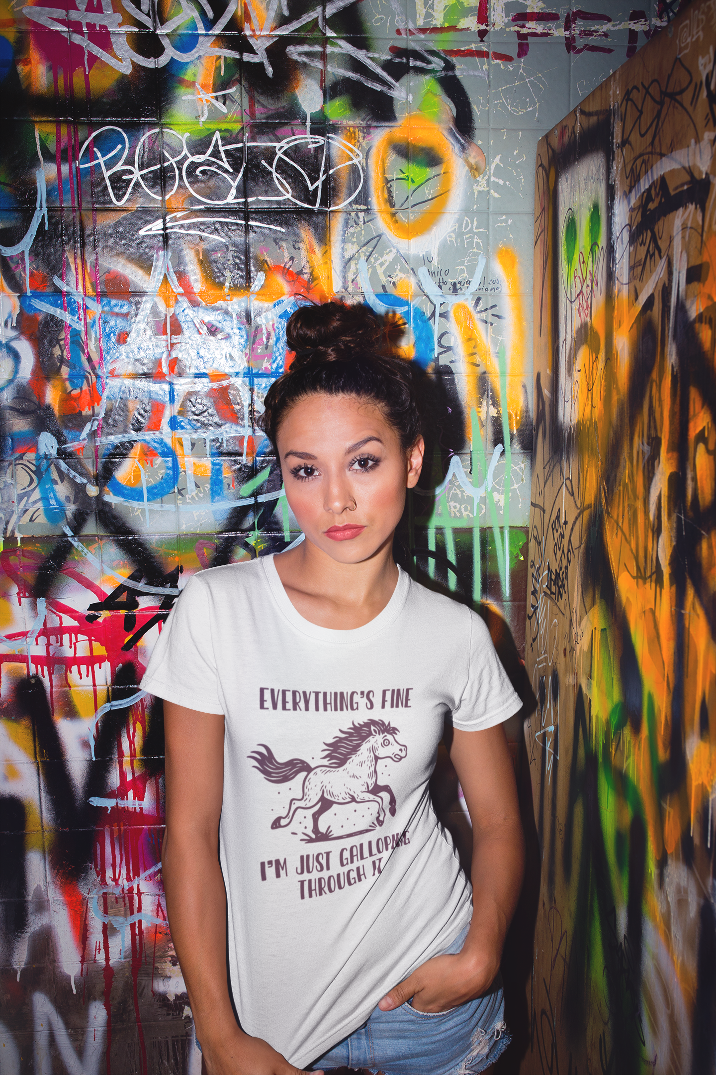 Everything’s Fine Just Galloping Through It Shirt | Funny Anxiety Horse Tee | Meltdown Menagerie Collection