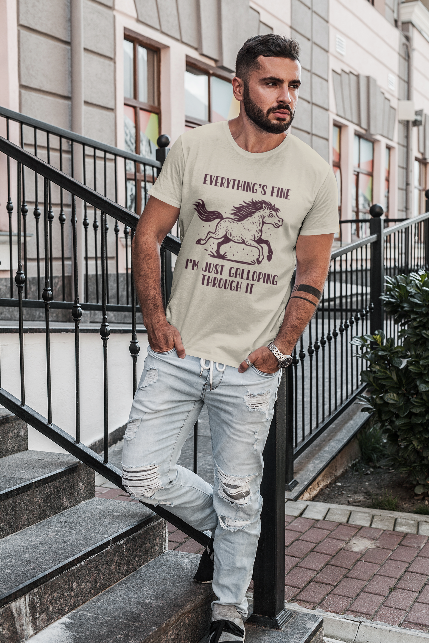Everything’s Fine Just Galloping Through It Shirt | Funny Anxiety Horse Tee | Meltdown Menagerie Collection