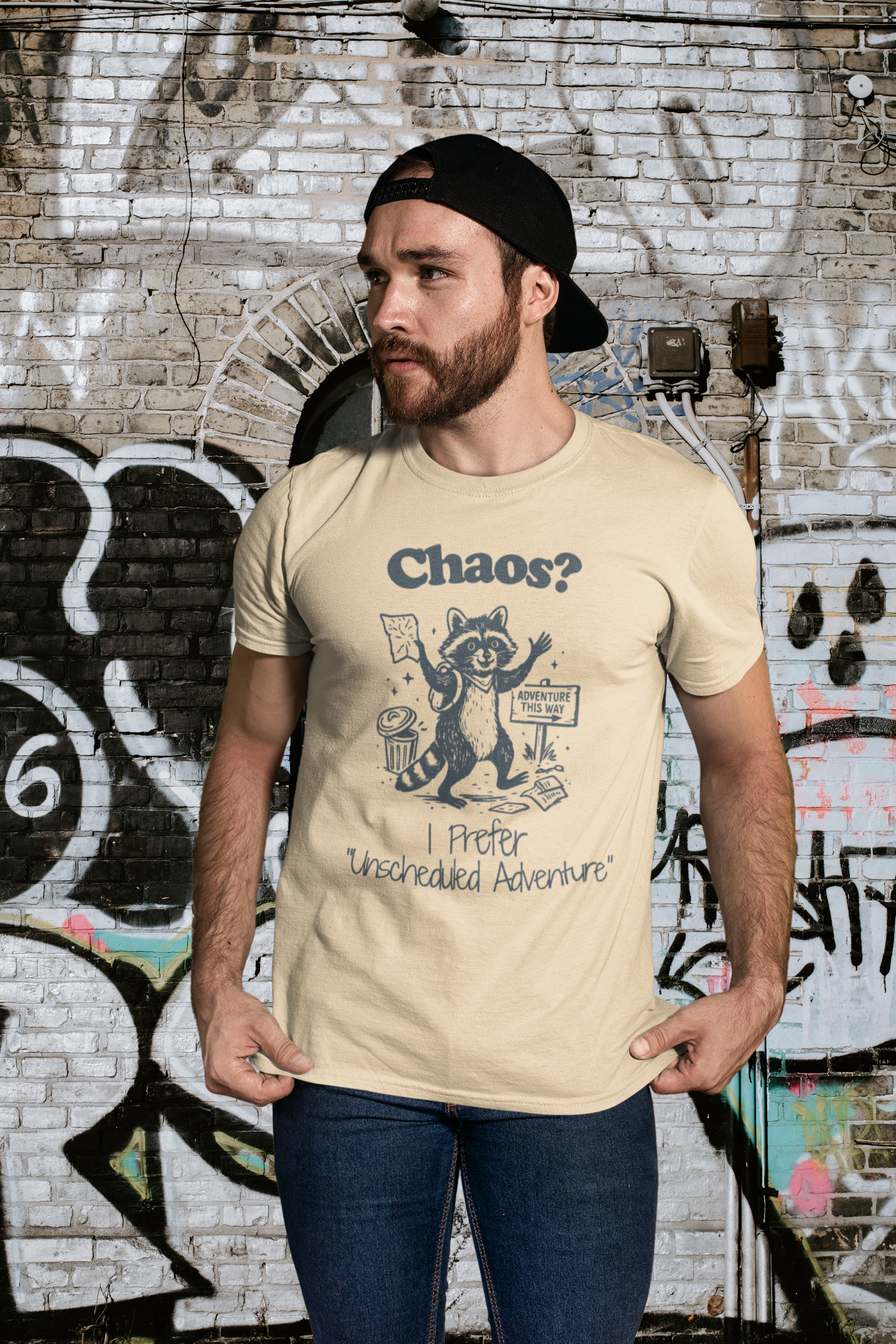Chaos? I Prefer Unscheduled Adventure Shirt | Funny Raccoon Tee | Meltdown Menagerie Series